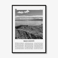 Maui County Print Black and White, Maui County Wall Art, Maui County Poster, Maui County Photo, Maui Wall Décor, Maui Map, Hawaii, USA