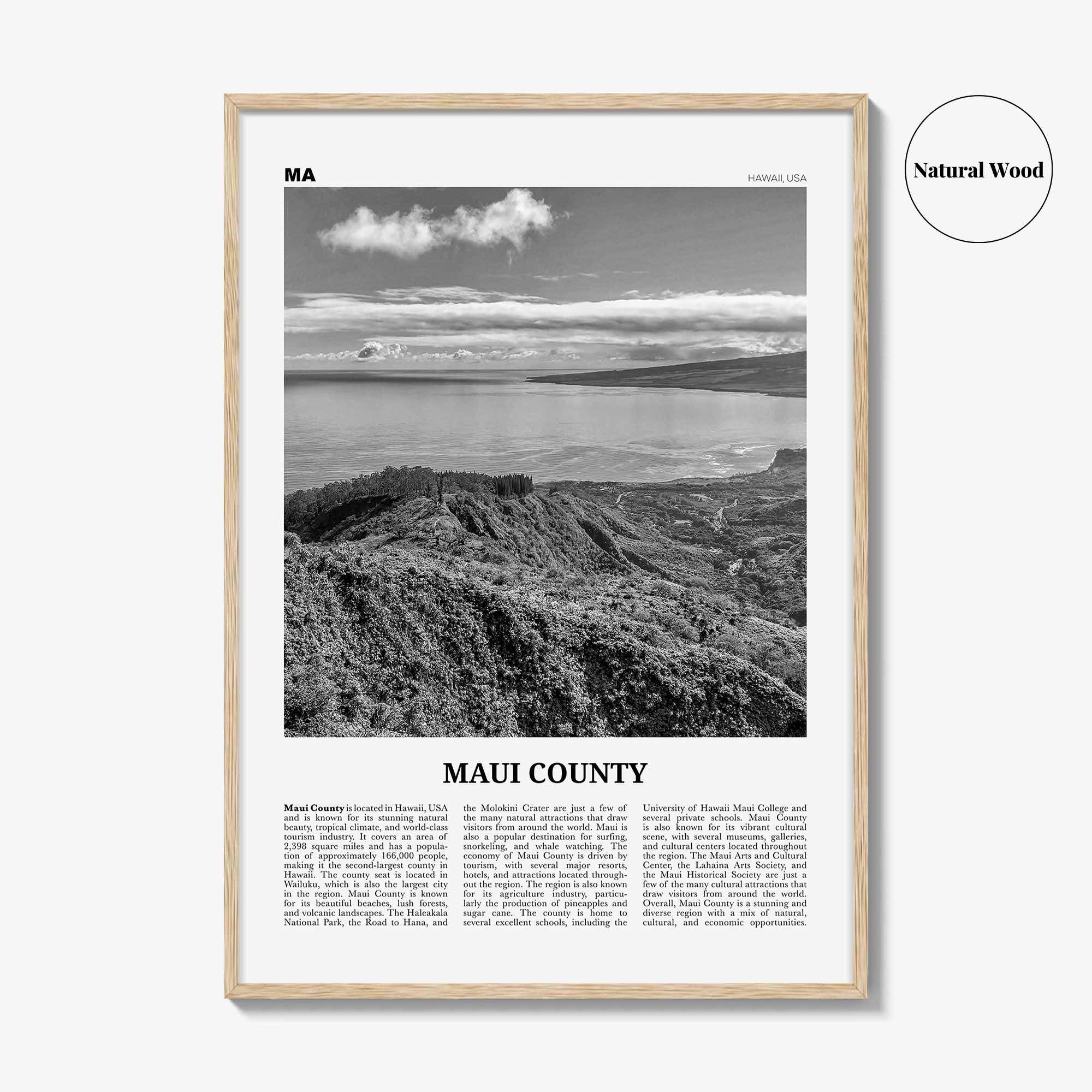 Maui County Print Black and White, Maui County Wall Art, Maui County Poster, Maui County Photo, Maui Wall Décor, Maui Map, Hawaii, USA