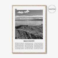Maui County Print Black and White, Maui County Wall Art, Maui County Poster, Maui County Photo, Maui Wall Décor, Maui Map, Hawaii, USA