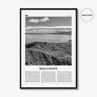 Maui County Print Black and White, Maui County Wall Art, Maui County Poster, Maui County Photo, Maui Wall Décor, Maui Map, Hawaii, USA