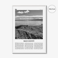 Maui County Print Black and White, Maui County Wall Art, Maui County Poster, Maui County Photo, Maui Wall Décor, Maui Map, Hawaii, USA