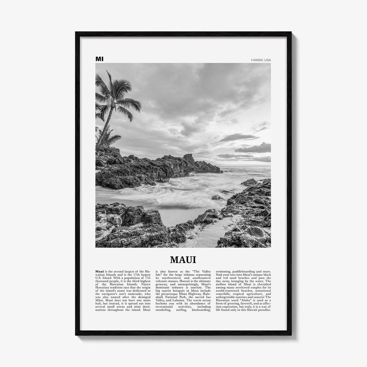 Maui Print Black and White No 1, Maui Wall Art, Maui Poster, Maui Photo, Maui Wall Décor, Hawaii, USA, United States, North America