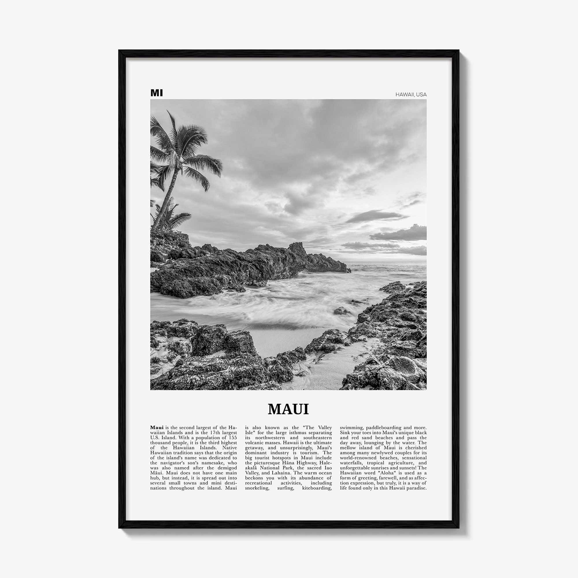 Maui Print Black and White No 1, Maui Wall Art, Maui Poster, Maui Photo, Maui Wall Décor, Hawaii, USA, United States, North America