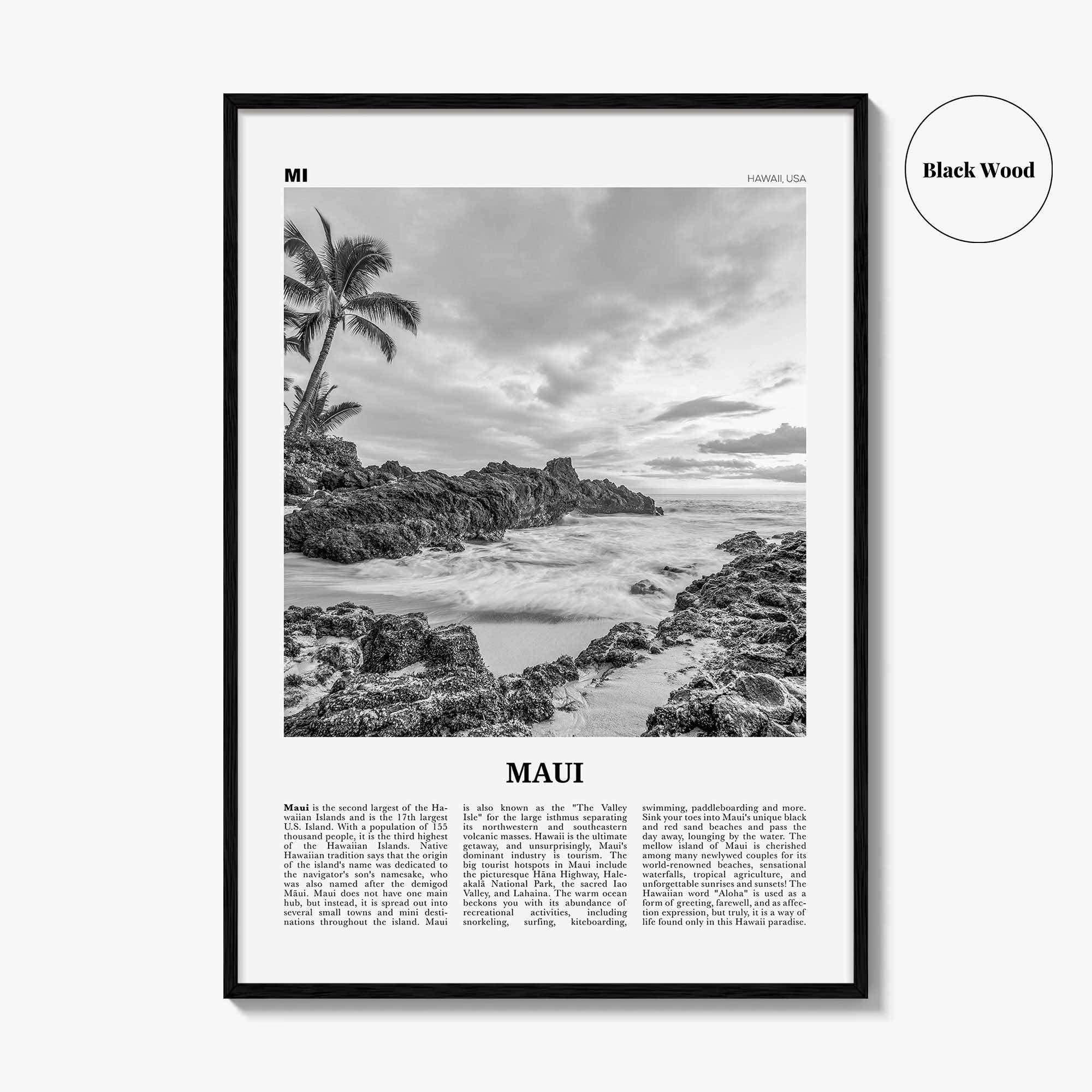 Maui Print Black and White No 1, Maui Wall Art, Maui Poster, Maui Photo, Maui Wall Décor, Hawaii, USA, United States, North America