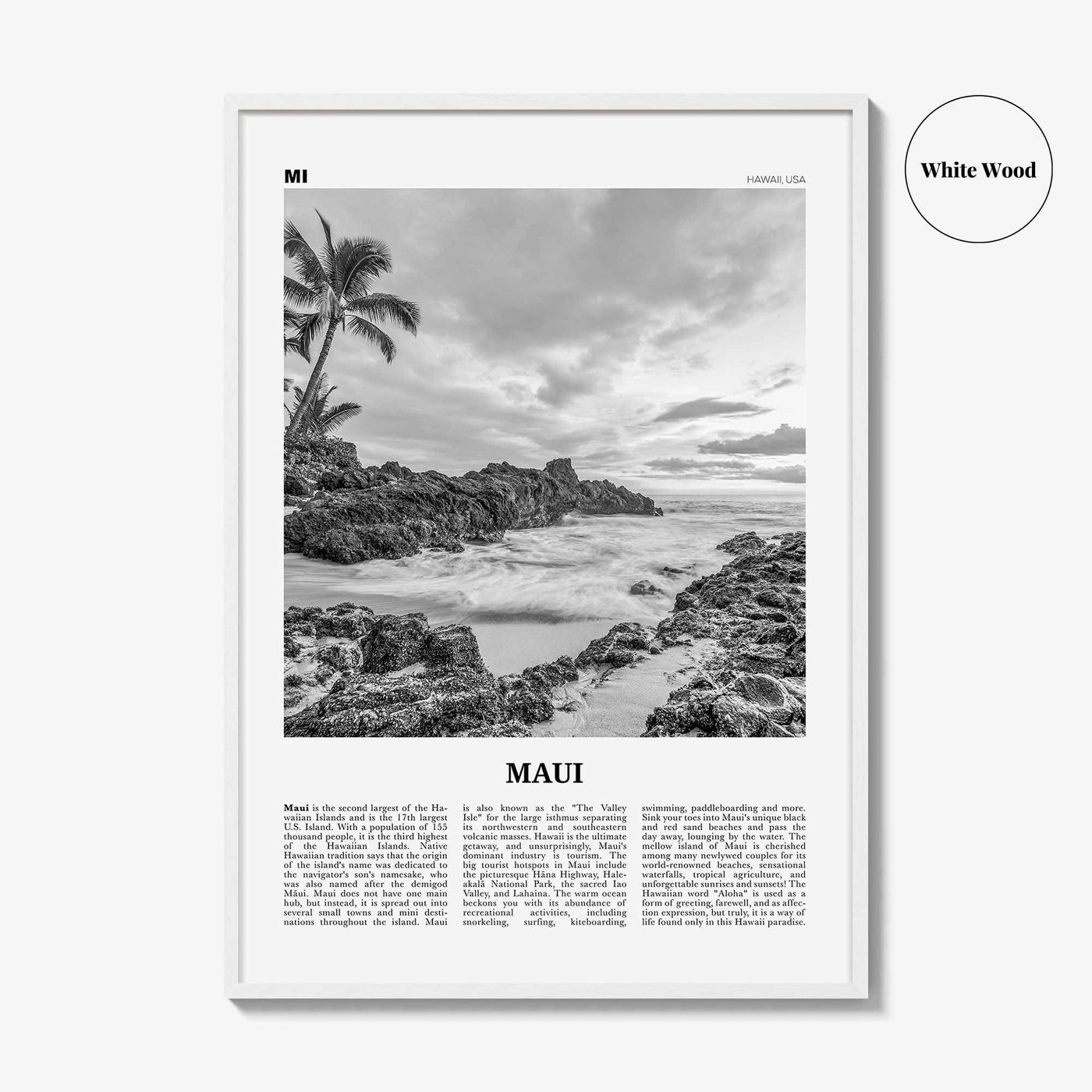 Maui Print Black and White No 1, Maui Wall Art, Maui Poster, Maui Photo, Maui Wall Décor, Hawaii, USA, United States, North America
