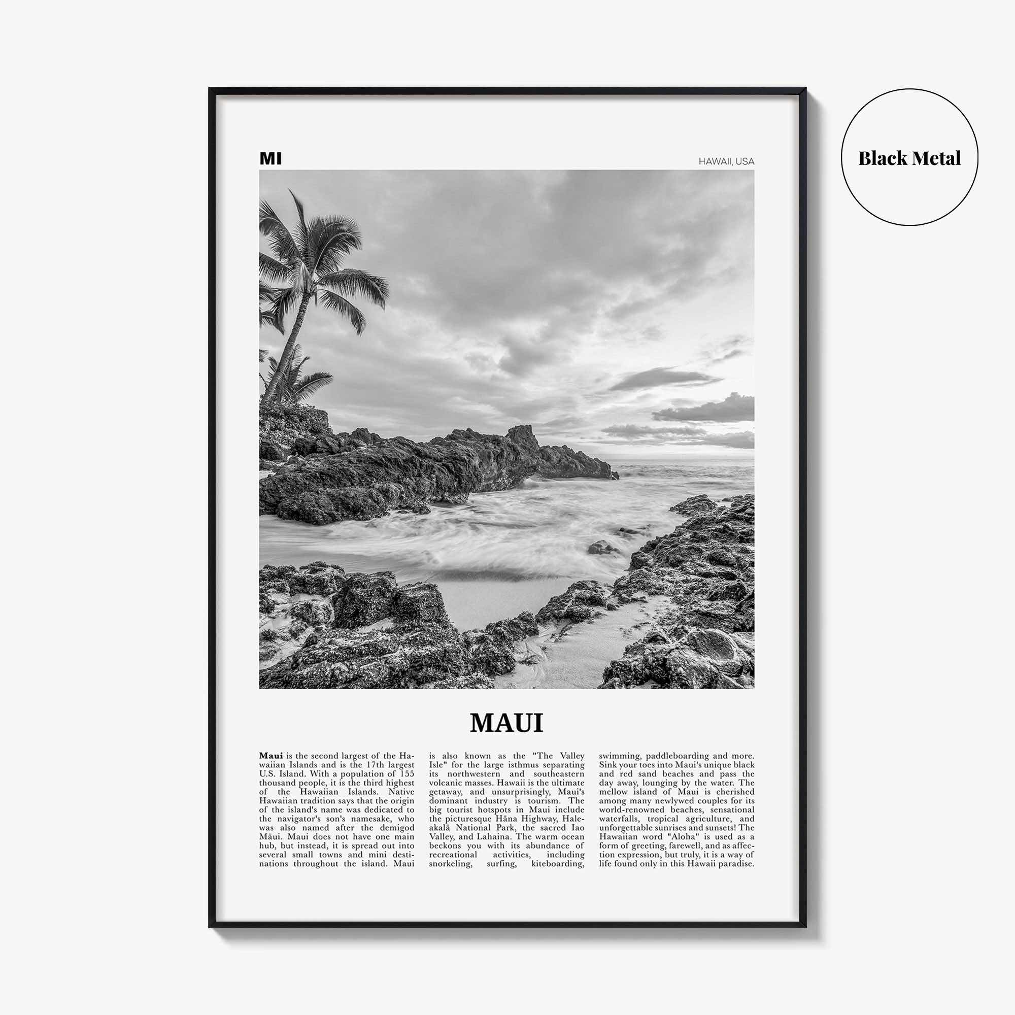 Maui Print Black and White No 1, Maui Wall Art, Maui Poster, Maui Photo, Maui Wall Décor, Hawaii, USA, United States, North America