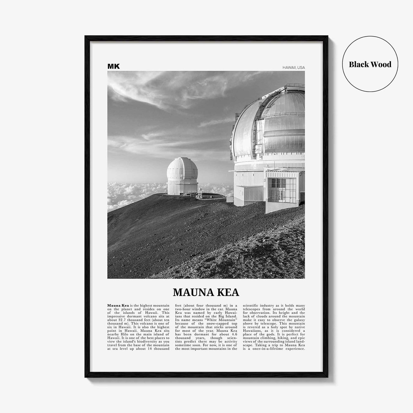 Mauna Kea Print Black and White, Mauna Kea Wall Art, Mauna Kea Poster, Mauna Kea Photo, Mauna Kea Wall Décor, Mauna Kea Map, Hawaii, USA