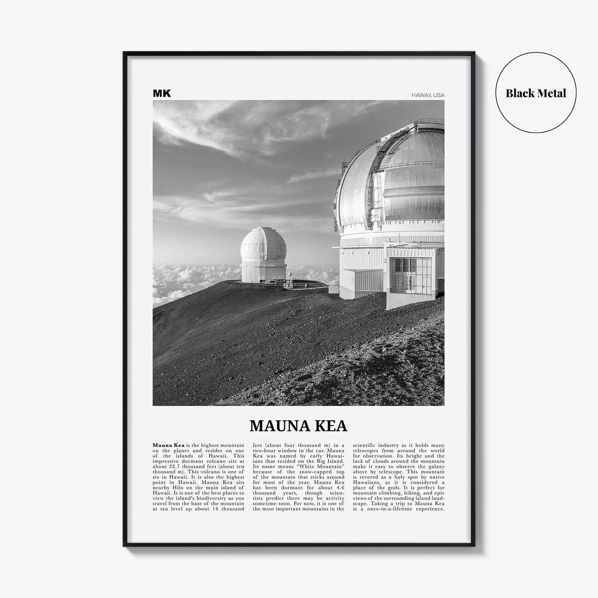 Mauna Kea Print Black and White, Mauna Kea Wall Art, Mauna Kea Poster, Mauna Kea Photo, Mauna Kea Wall Décor, Mauna Kea Map, Hawaii, USA