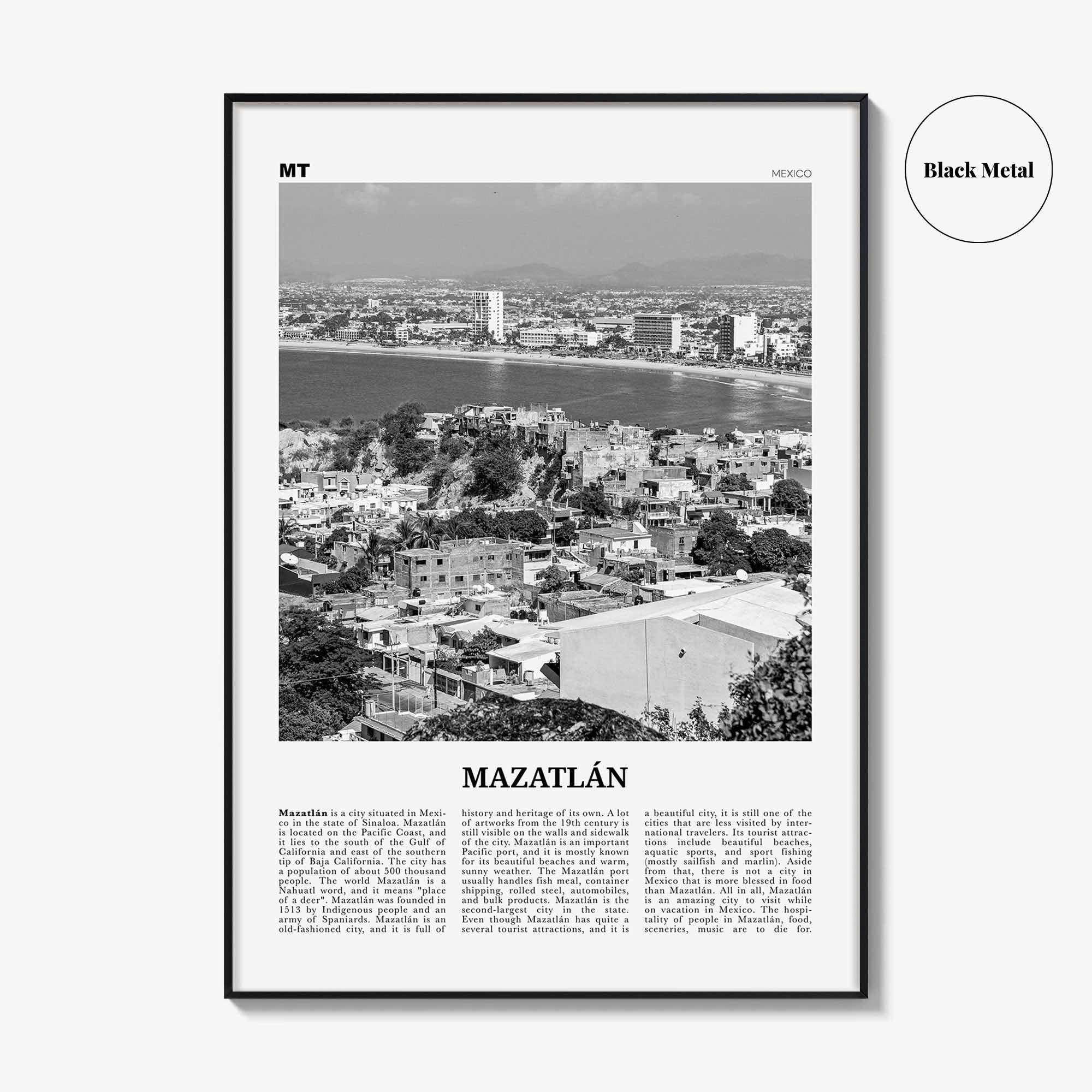 Mazatlan Print Black and White, Mazatlán Wall Art, Mazatlán Poster, Mazatlán Photo, Mazatlán Wall Décor, Mazatlán Map, Mexico