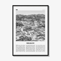 Mbabane Print Black and White, Mbabane Wall Art, Mbabane Poster, Mbabane Photo, Mbabane Wall Décor, Mbabane Map, Eswatini