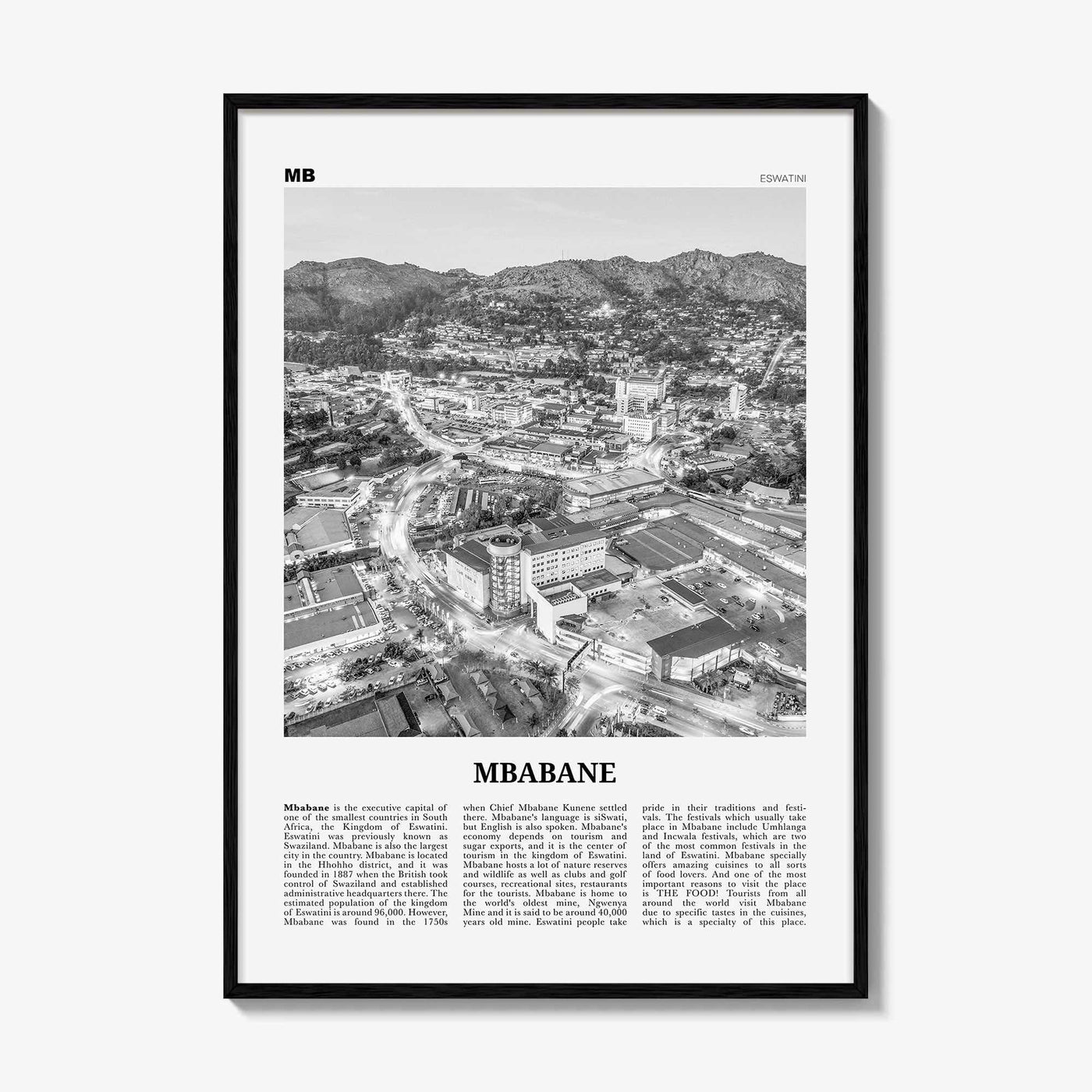 Mbabane Print Black and White, Mbabane Wall Art, Mbabane Poster, Mbabane Photo, Mbabane Wall Décor, Mbabane Map, Eswatini