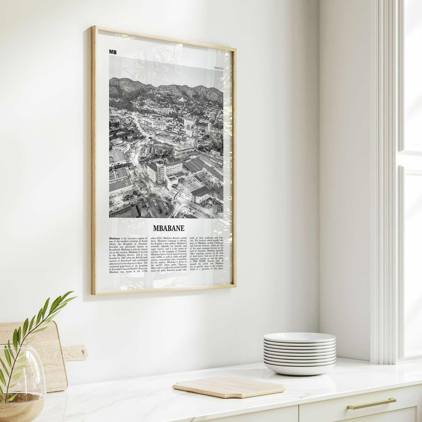 Mbabane Print Black and White, Mbabane Wall Art, Mbabane Poster, Mbabane Photo, Mbabane Wall Décor, Mbabane Map, Eswatini