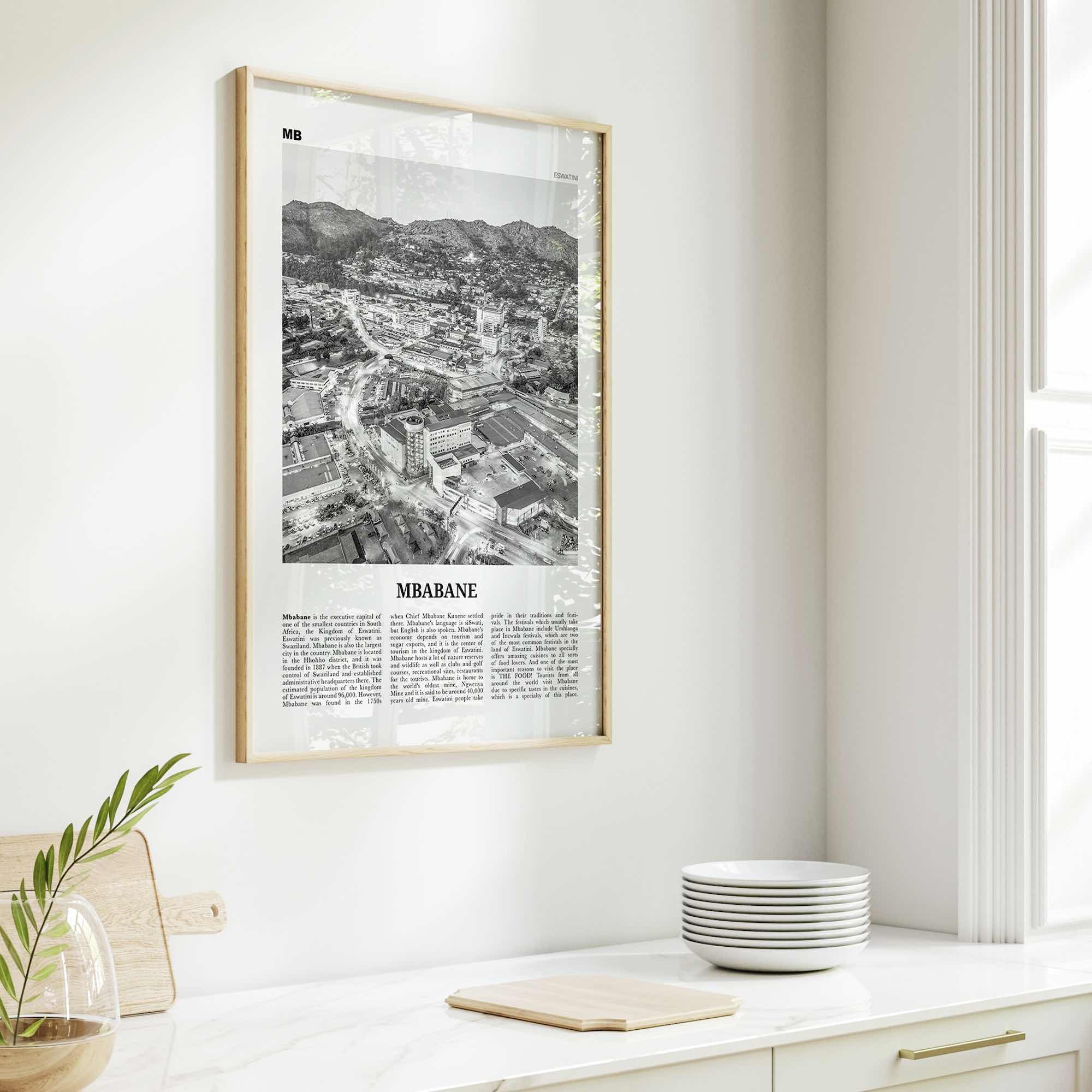 Mbabane Print Black and White, Mbabane Wall Art, Mbabane Poster, Mbabane Photo, Mbabane Wall Décor, Mbabane Map, Eswatini