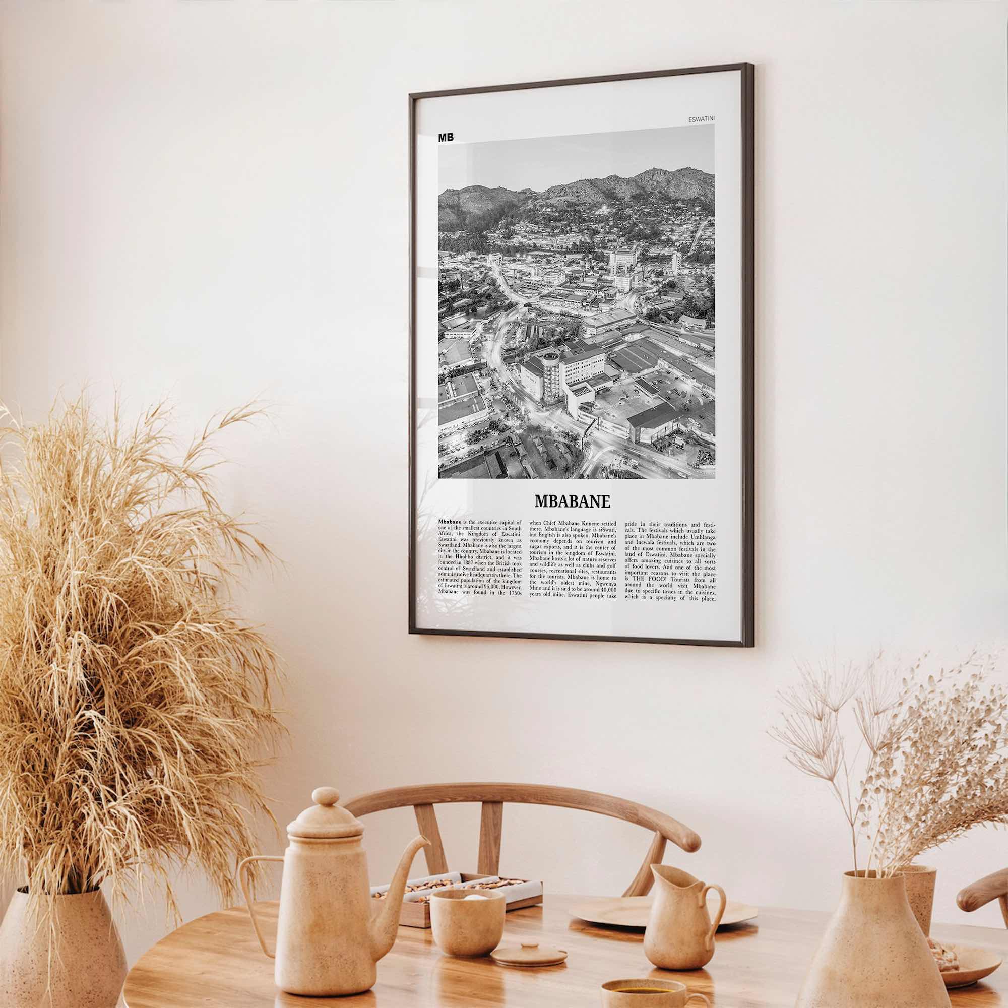 Mbabane Print Black and White, Mbabane Wall Art, Mbabane Poster, Mbabane Photo, Mbabane Wall Décor, Mbabane Map, Eswatini