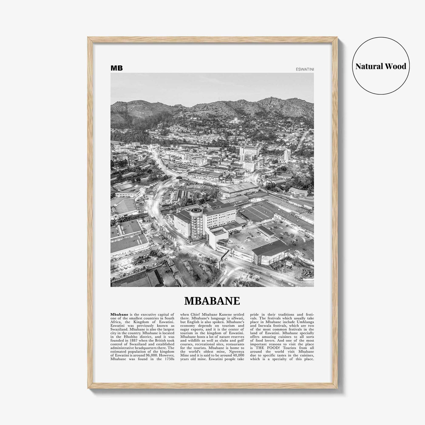Mbabane Print Black and White, Mbabane Wall Art, Mbabane Poster, Mbabane Photo, Mbabane Wall Décor, Mbabane Map, Eswatini