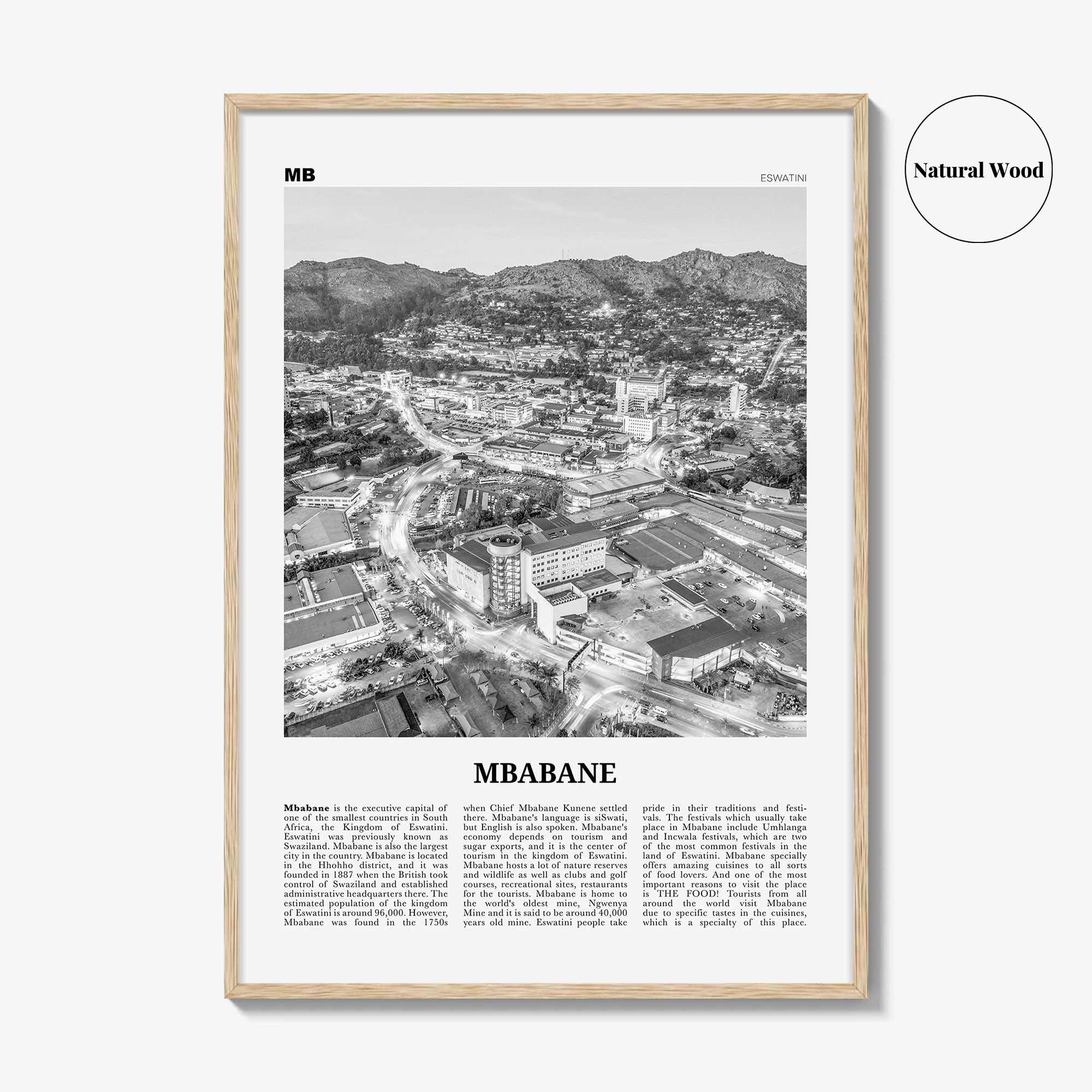 Mbabane Print Black and White, Mbabane Wall Art, Mbabane Poster, Mbabane Photo, Mbabane Wall Décor, Mbabane Map, Eswatini