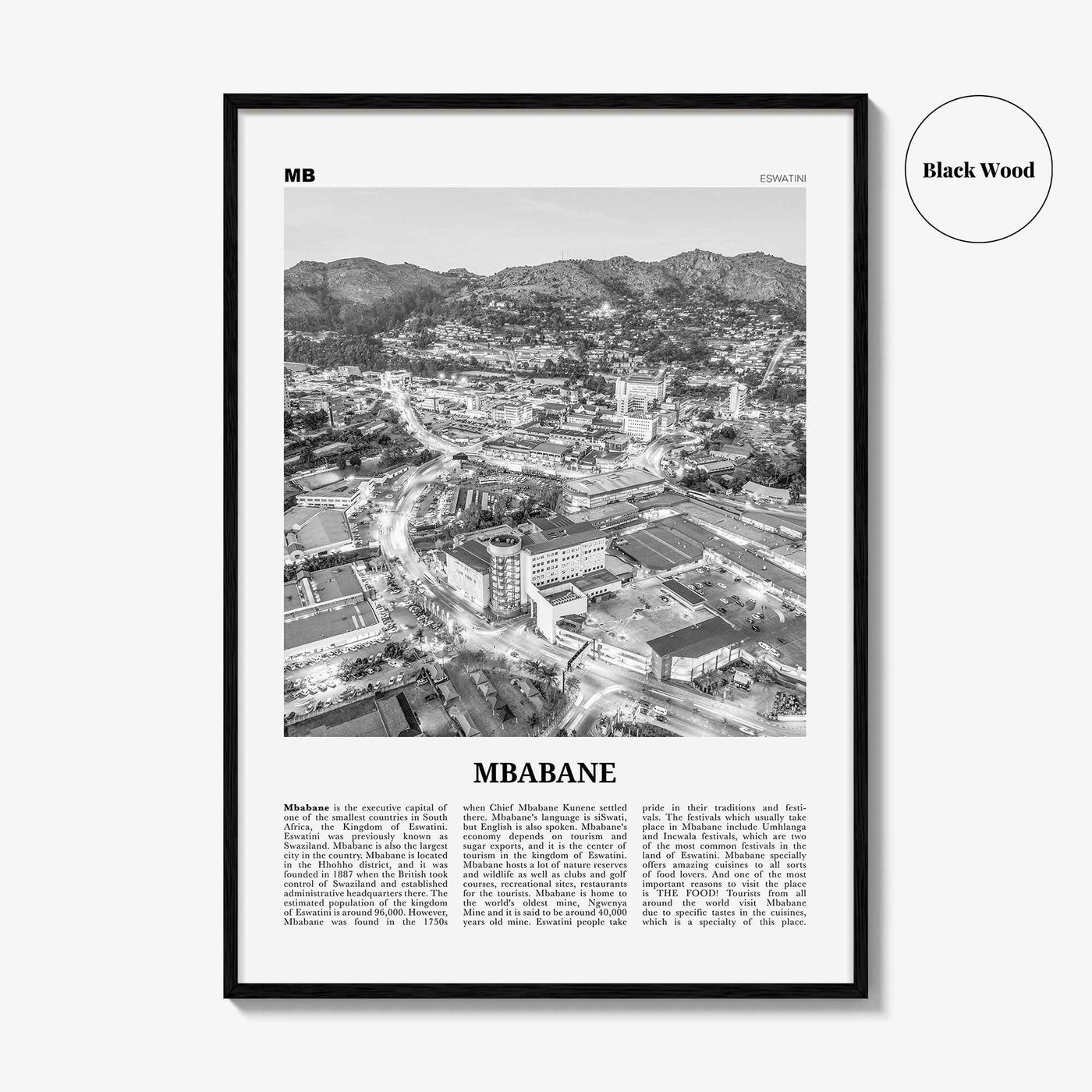 Mbabane Print Black and White, Mbabane Wall Art, Mbabane Poster, Mbabane Photo, Mbabane Wall Décor, Mbabane Map, Eswatini