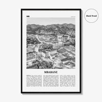 Mbabane Print Black and White, Mbabane Wall Art, Mbabane Poster, Mbabane Photo, Mbabane Wall Décor, Mbabane Map, Eswatini