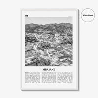 Mbabane Print Black and White, Mbabane Wall Art, Mbabane Poster, Mbabane Photo, Mbabane Wall Décor, Mbabane Map, Eswatini