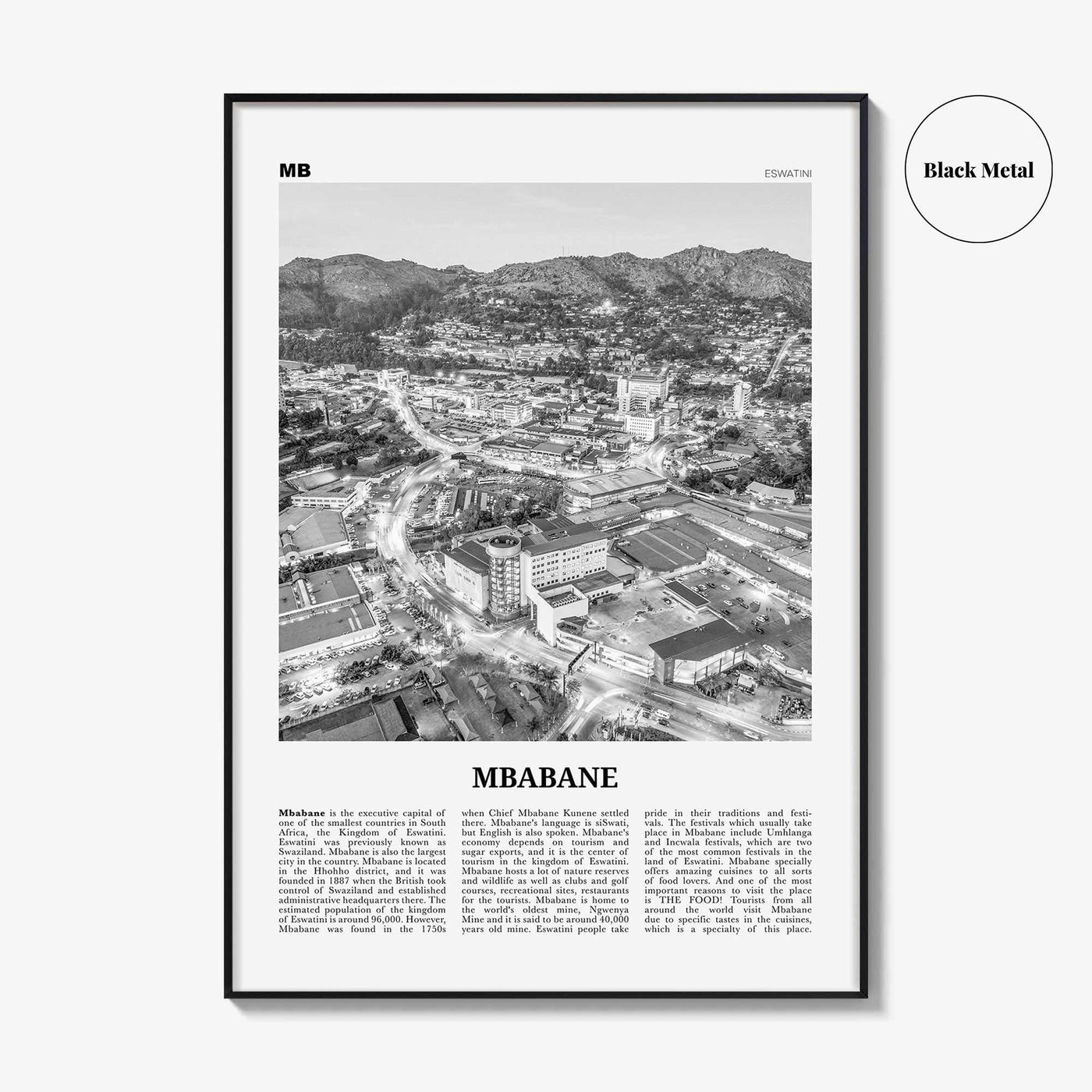 Mbabane Print Black and White, Mbabane Wall Art, Mbabane Poster, Mbabane Photo, Mbabane Wall Décor, Mbabane Map, Eswatini