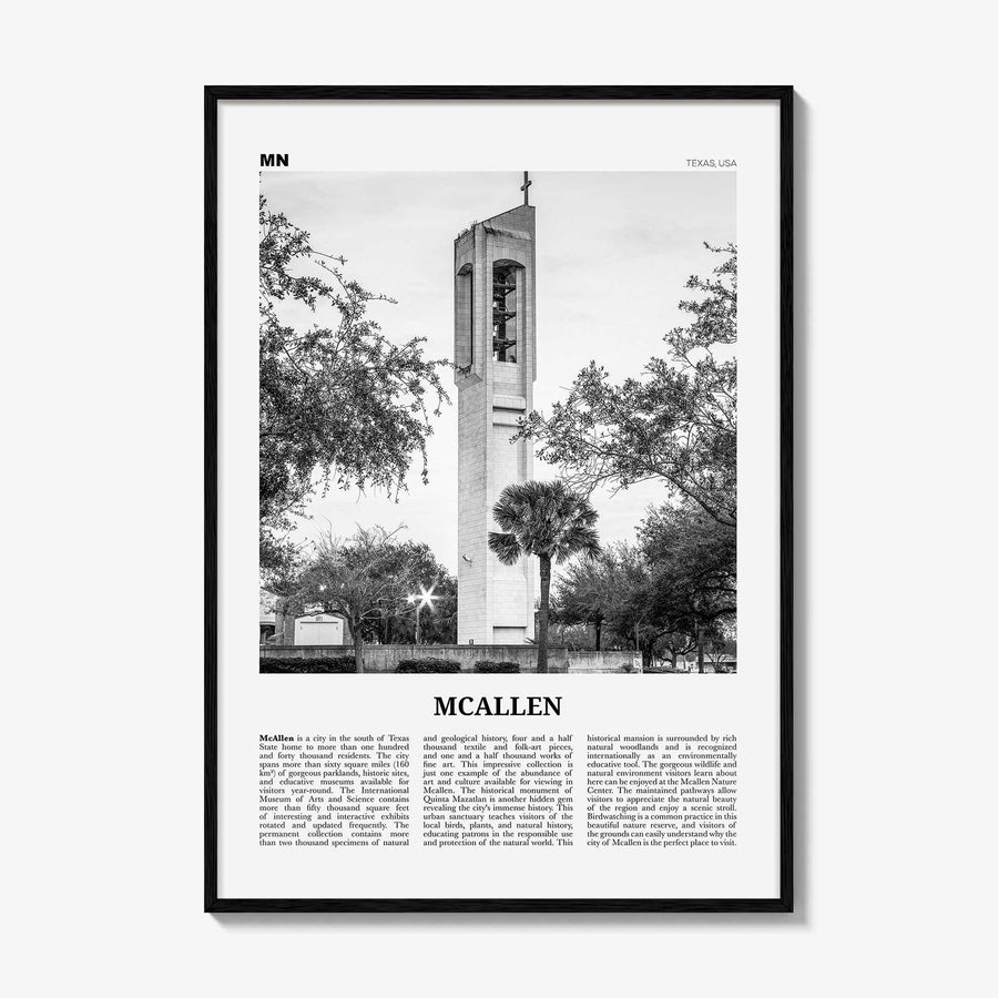 Mcallen Print Black and White, Mcallen Wall Art, Mcallen Poster, Mcallen Photo, Mcallen Map, Texas, USA, United States