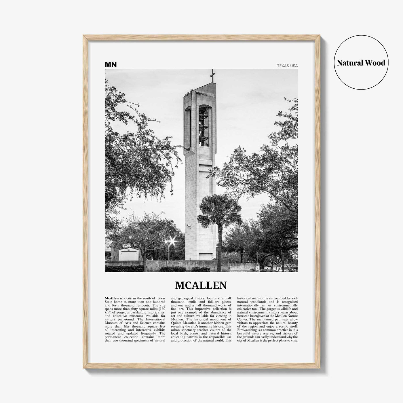 Mcallen Print Black and White, Mcallen Wall Art, Mcallen Poster, Mcallen Photo, Mcallen Map, Texas, USA, United States