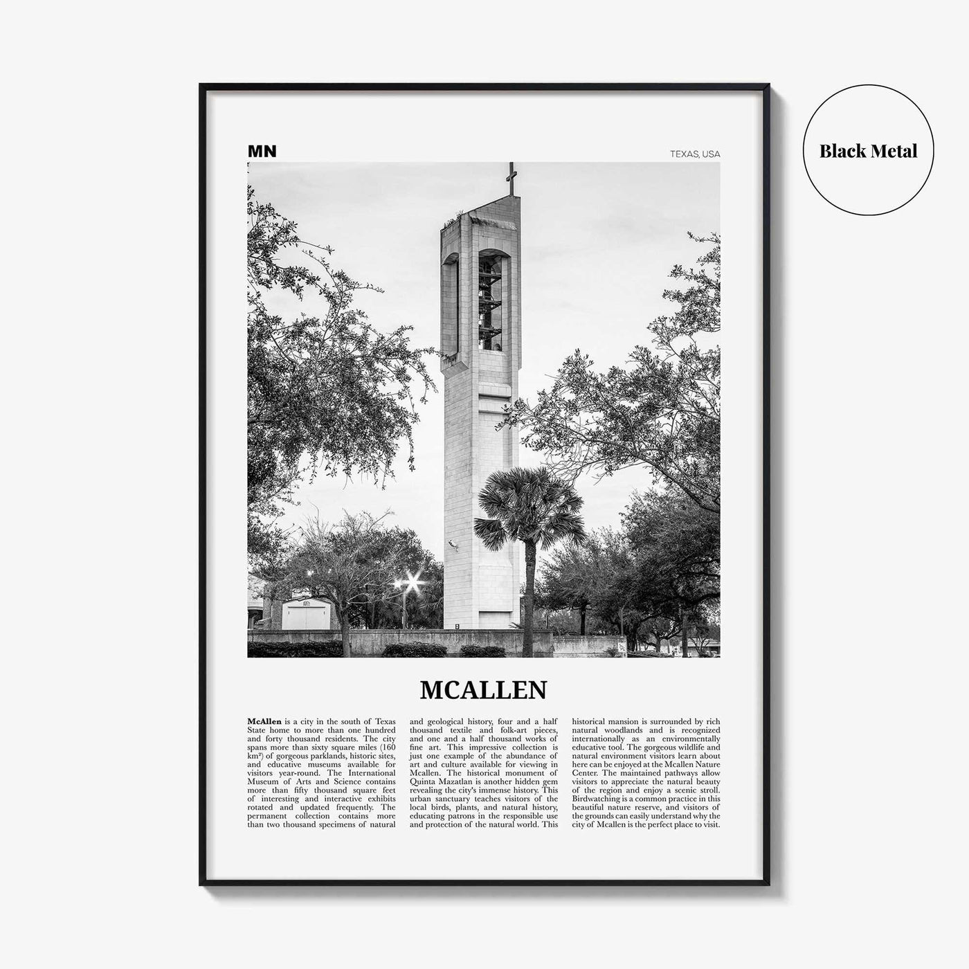 Mcallen Print Black and White, Mcallen Wall Art, Mcallen Poster, Mcallen Photo, Mcallen Map, Texas, USA, United States
