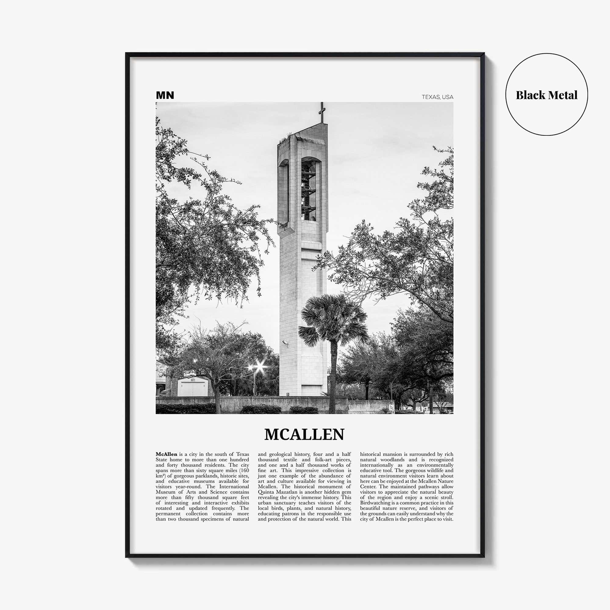 Mcallen Print Black and White, Mcallen Wall Art, Mcallen Poster, Mcallen Photo, Mcallen Map, Texas, USA, United States