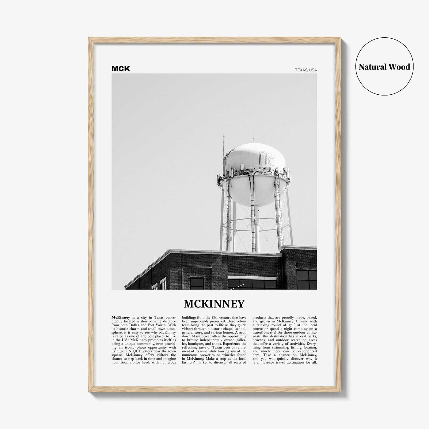 McKinney Print Black and White, McKinney Wall Art, McKinney Poster, McKinney Photo, McKinney Wall Décor, Texas, USA, United States