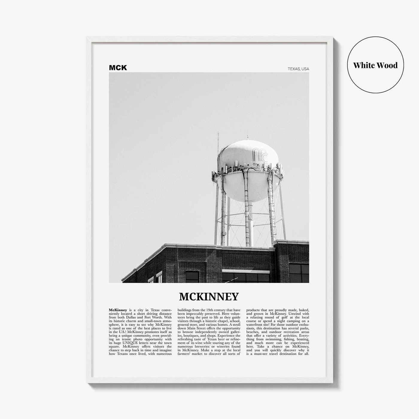 McKinney Print Black and White, McKinney Wall Art, McKinney Poster, McKinney Photo, McKinney Wall Décor, Texas, USA, United States