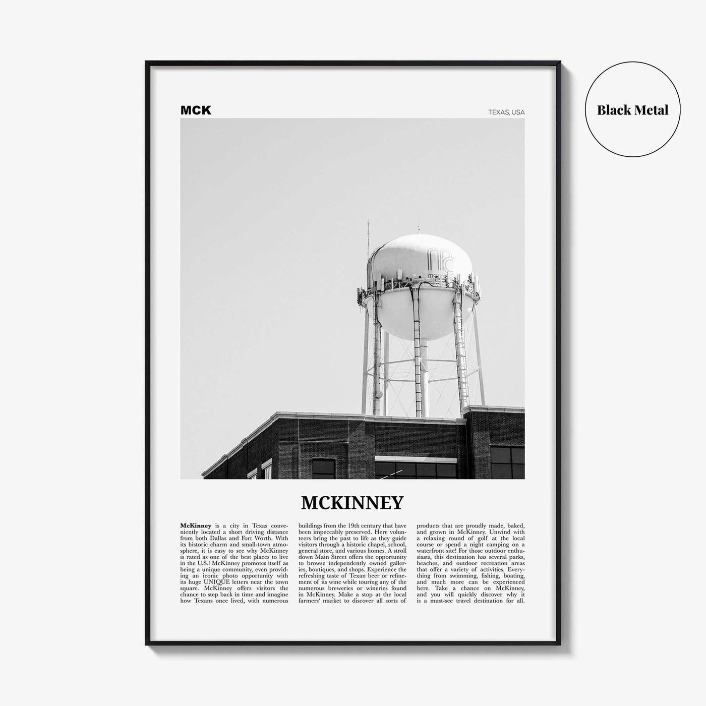 McKinney Print Black and White, McKinney Wall Art, McKinney Poster, McKinney Photo, McKinney Wall Décor, Texas, USA, United States