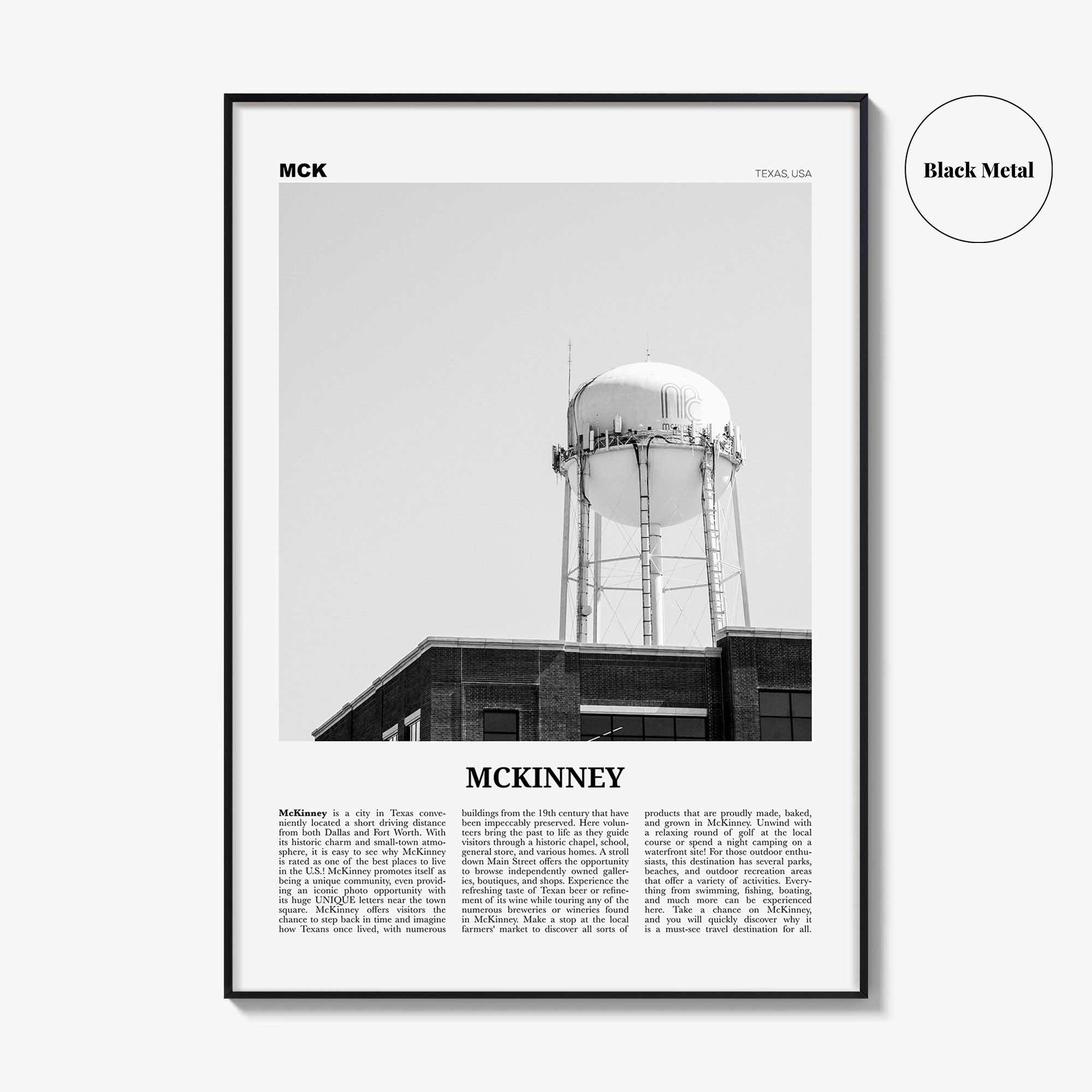 McKinney Print Black and White, McKinney Wall Art, McKinney Poster, McKinney Photo, McKinney Wall Décor, Texas, USA, United States