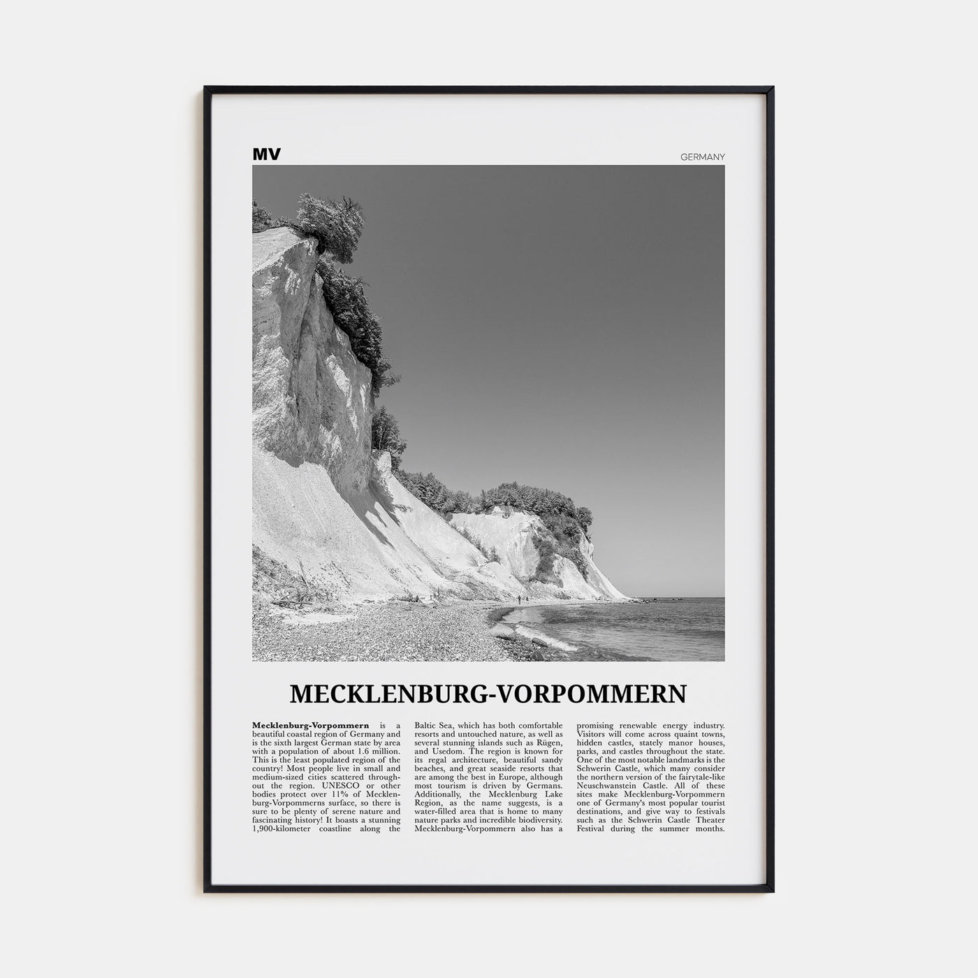 Mecklenburg-Vorpommern Travel B&W Poster