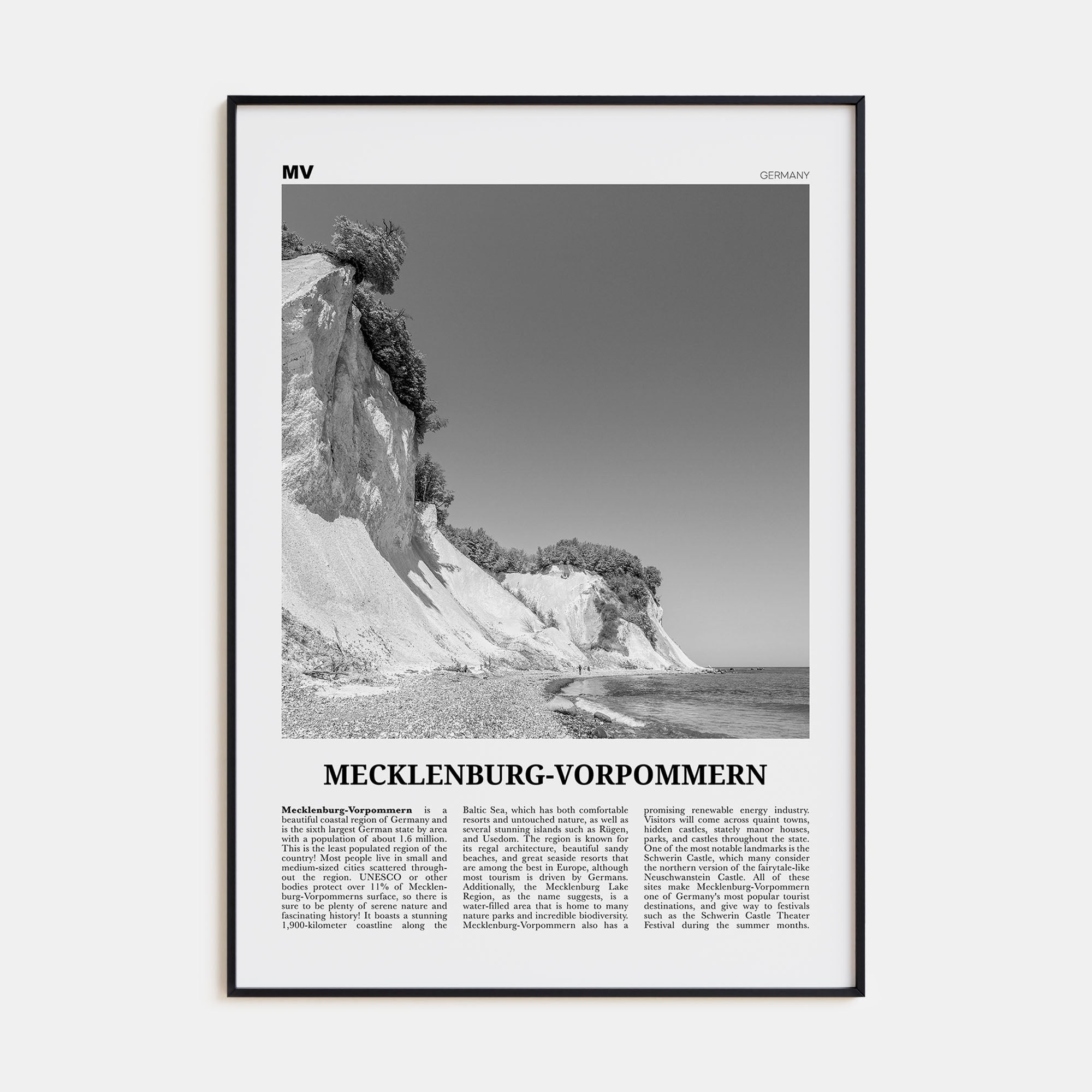 Mecklenburg-Vorpommern Travel B&W Poster