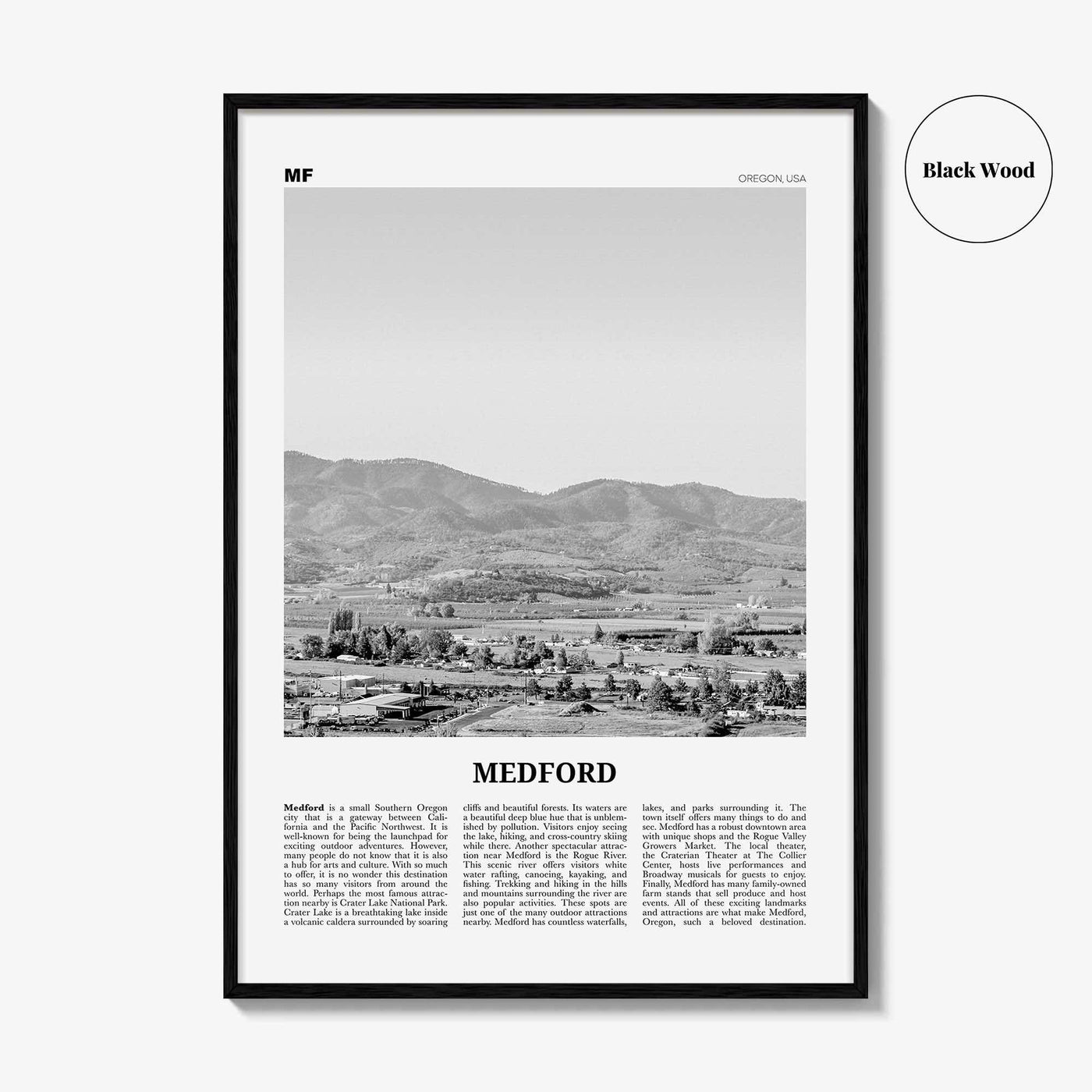 Medford Print Black and White Oregon, Medford Wall Art, Medford Poster, Medford Photo, Medford Map, Medford Wall Decor, USA, United States