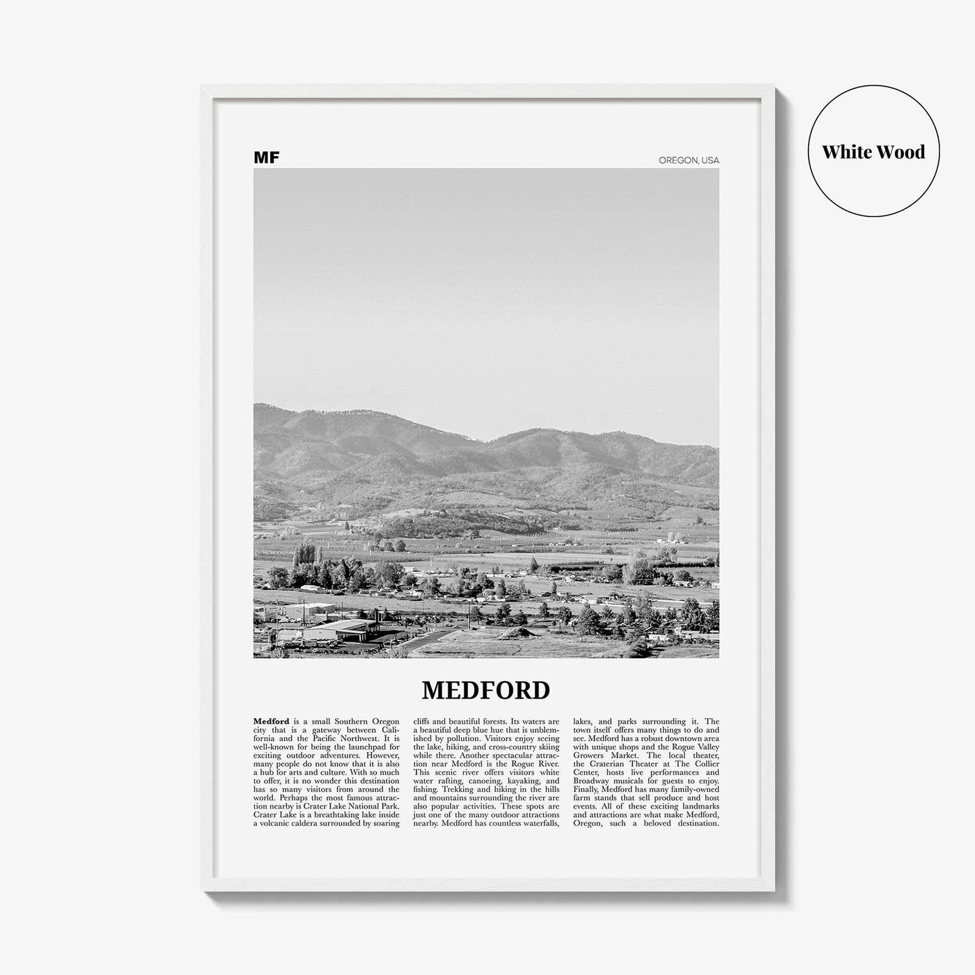 Medford Print Black and White Oregon, Medford Wall Art, Medford Poster, Medford Photo, Medford Map, Medford Wall Decor, USA, United States