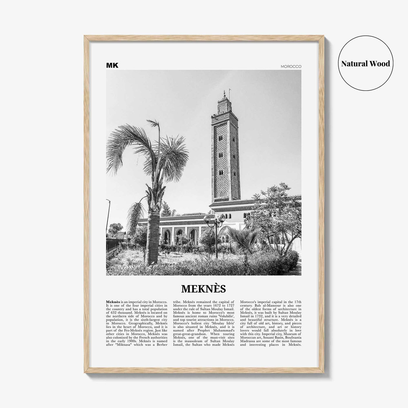Meknes Print Black and White, Meknès Wall Art, Meknès Poster, Meknès Photo, Meknès Wall Décor, Meknès Map, Morocco