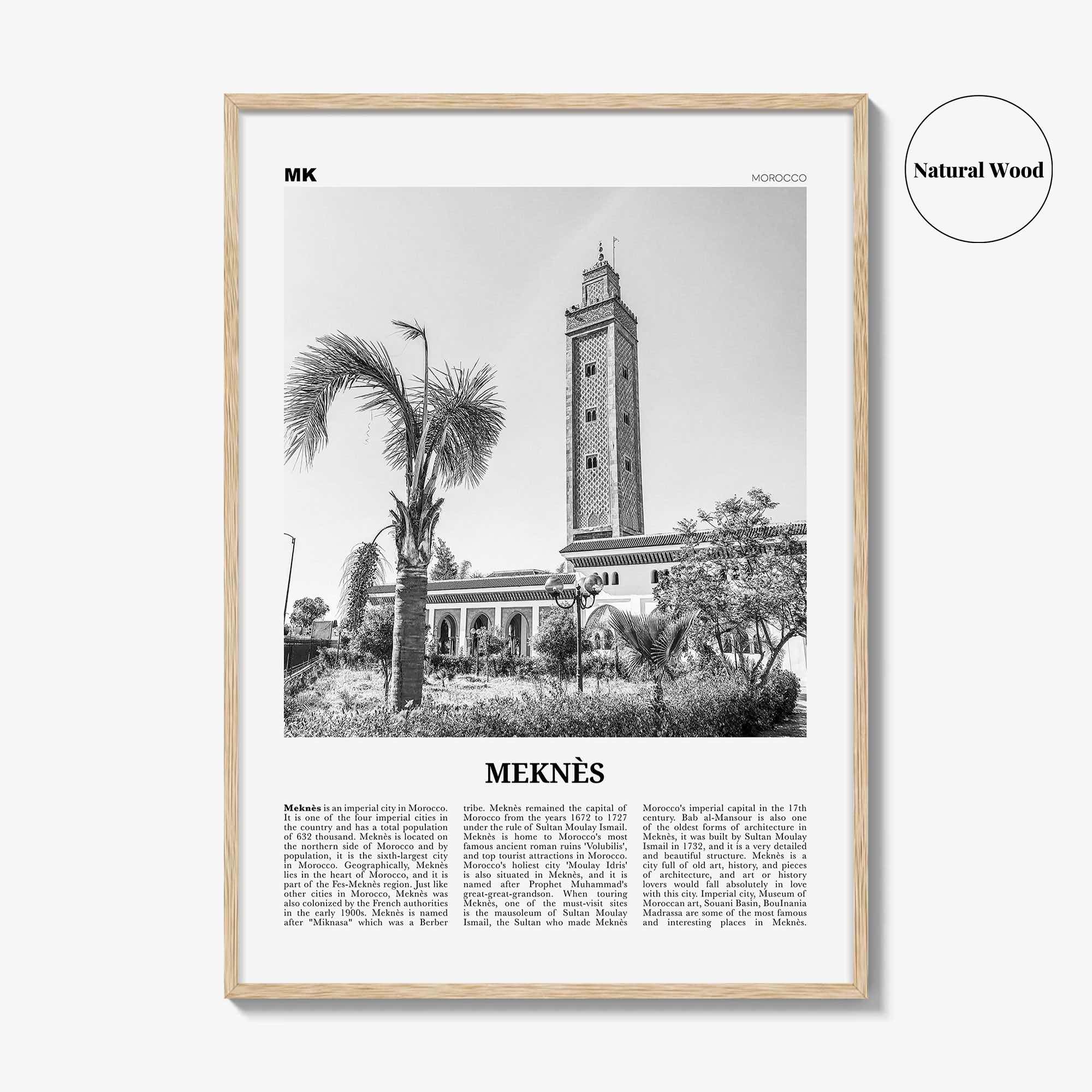 Meknes Print Black and White, Meknès Wall Art, Meknès Poster, Meknès Photo, Meknès Wall Décor, Meknès Map, Morocco