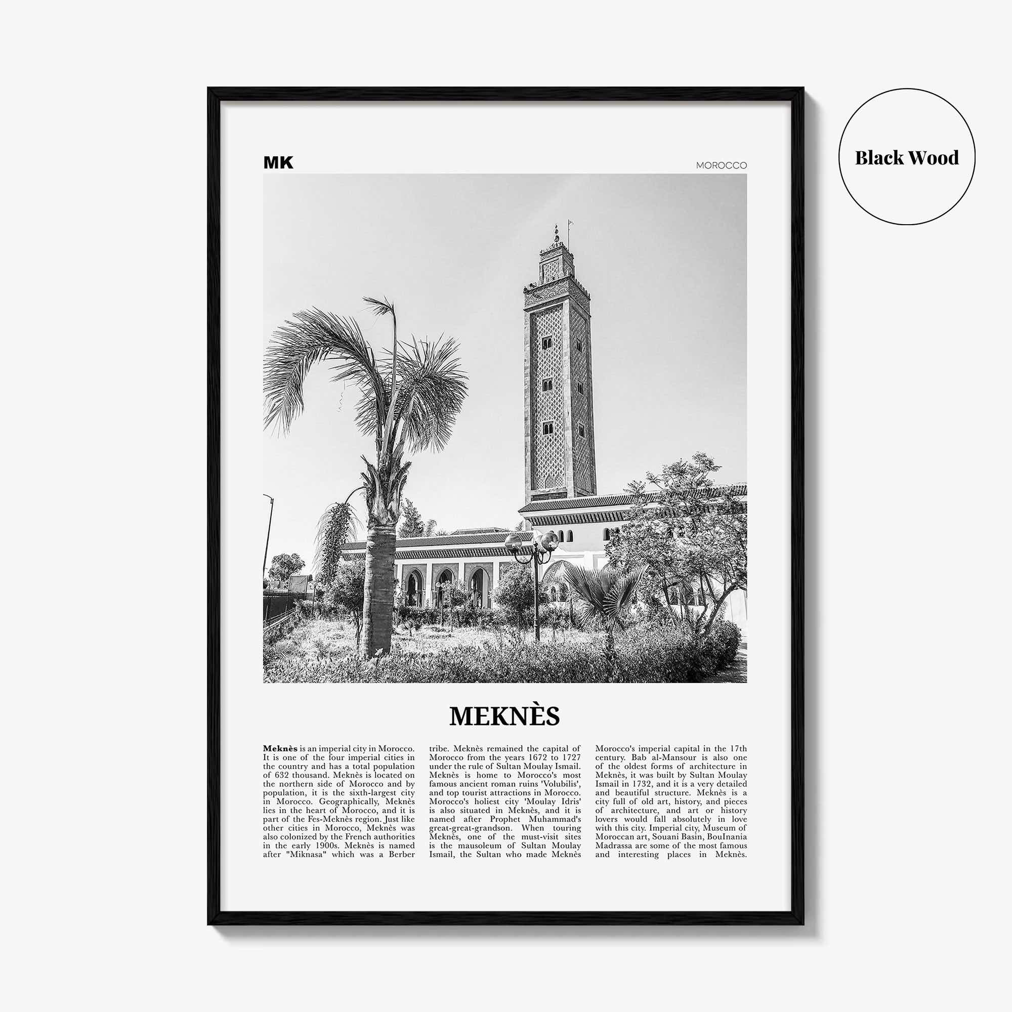 Meknes Print Black and White, Meknès Wall Art, Meknès Poster, Meknès Photo, Meknès Wall Décor, Meknès Map, Morocco