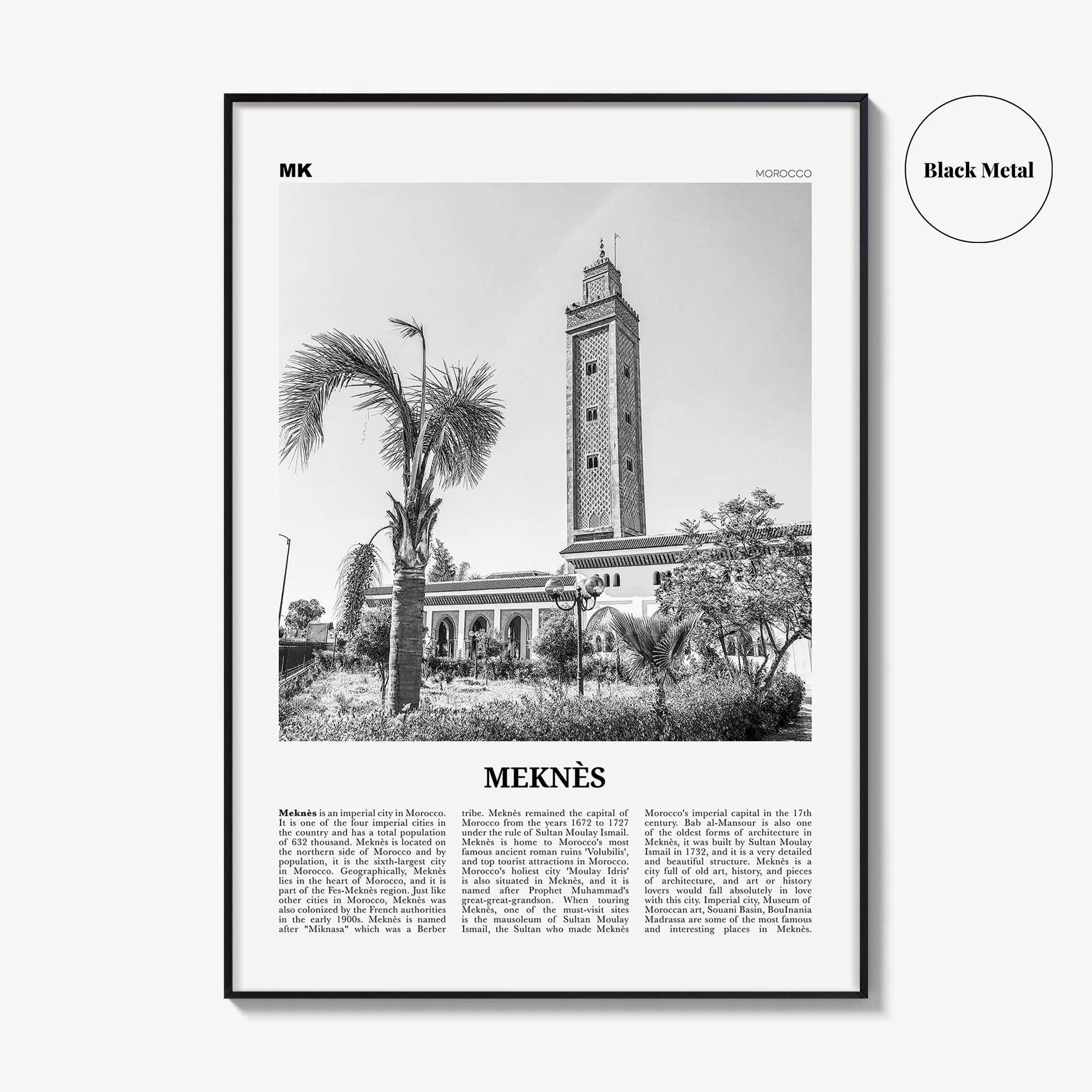 Meknes Print Black and White, Meknès Wall Art, Meknès Poster, Meknès Photo, Meknès Wall Décor, Meknès Map, Morocco