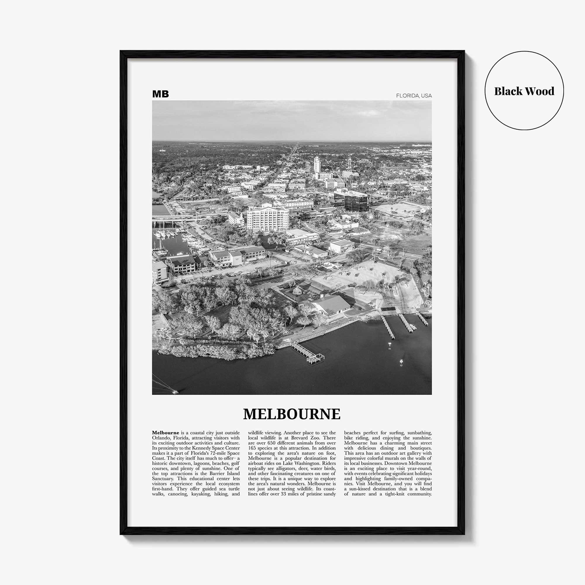 Melbourne Print Black and White Florida, Melbourne Wall Art, Melbourne Poster, Melbourne Photo, Melbourne Map, Melbourne Wall Decor, USA