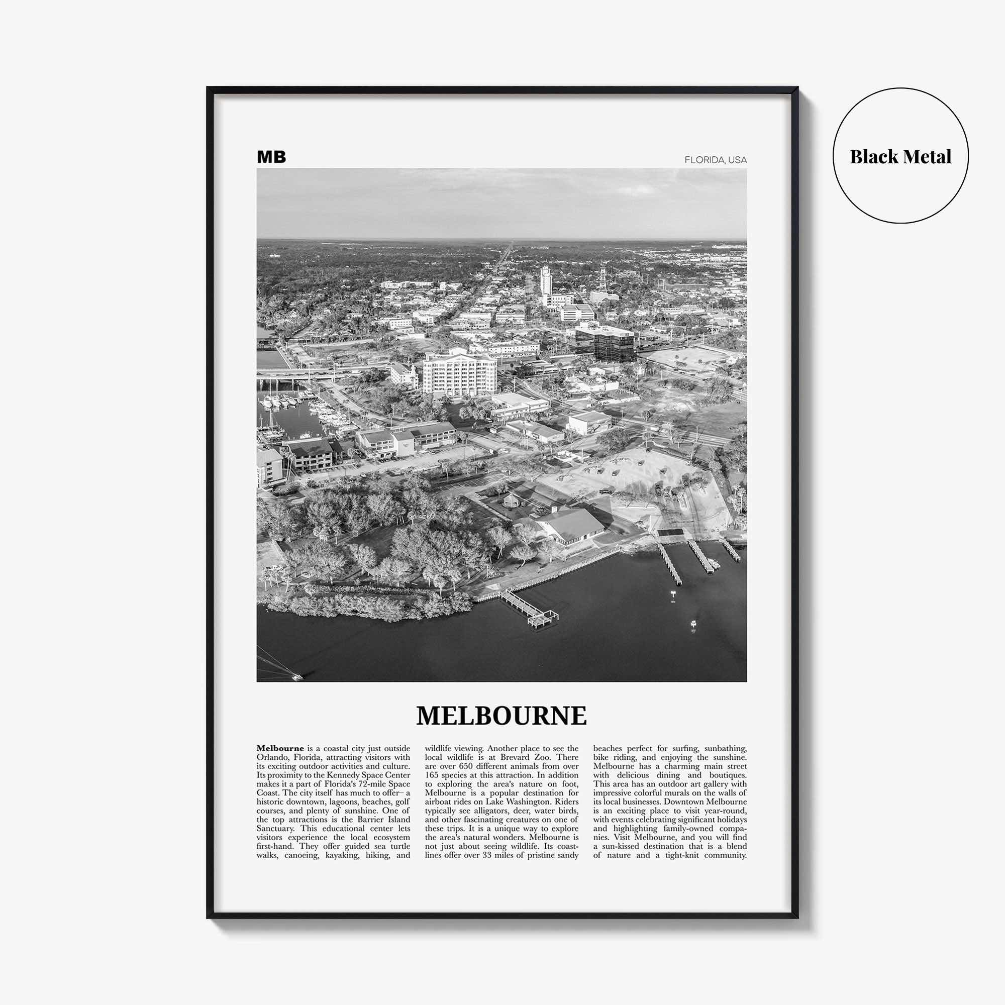 Melbourne Print Black and White Florida, Melbourne Wall Art, Melbourne Poster, Melbourne Photo, Melbourne Map, Melbourne Wall Decor, USA