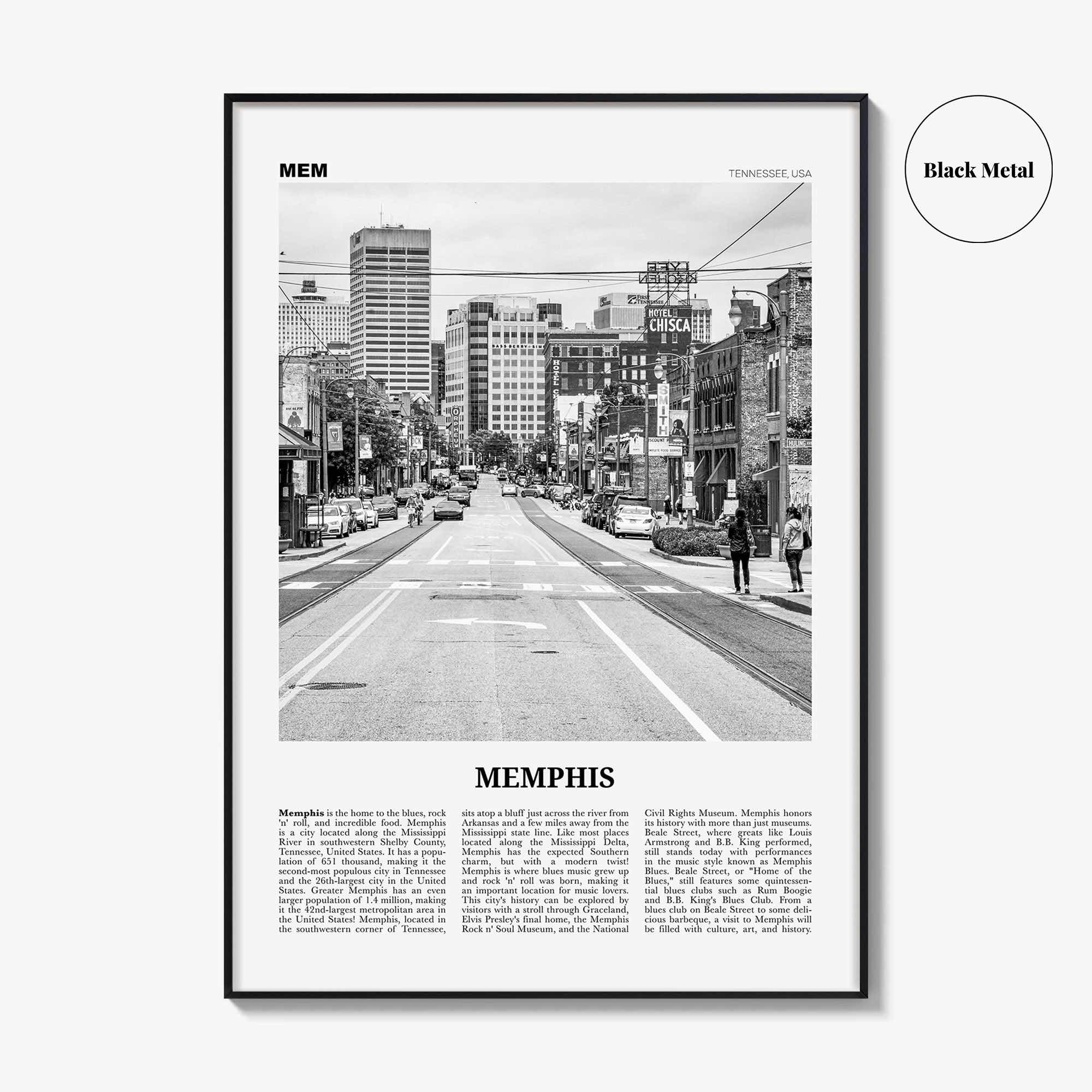Memphis Print Black and White No 1, Memphis Wall Art, Memphis Poster, Memphis Photo, Memphis Decor, Tennessee, USA, United States