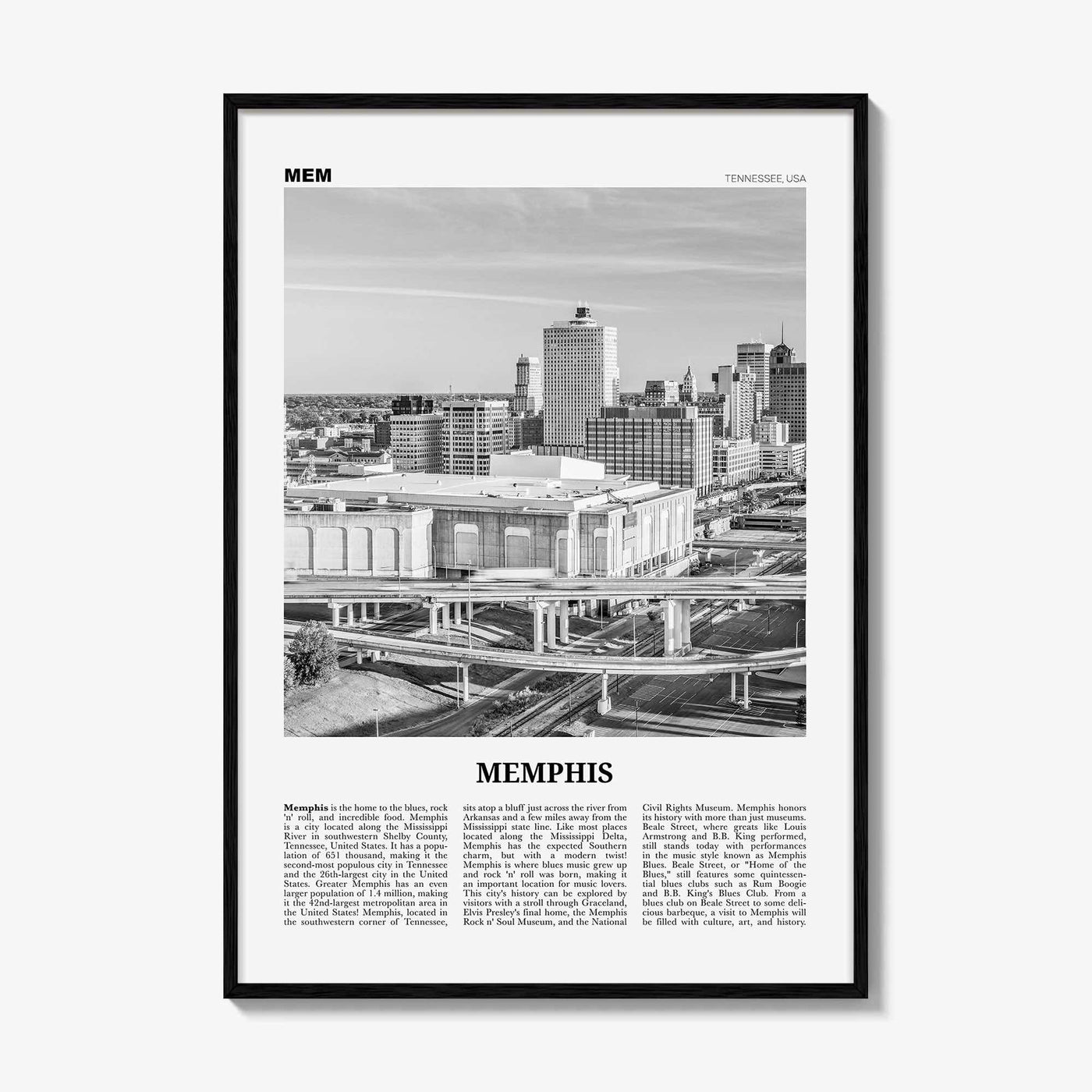 Memphis Print Black and White No 2, Memphis Wall Art, Memphis Poster, Memphis Photo, Memphis Decor, Tennessee, USA, United States
