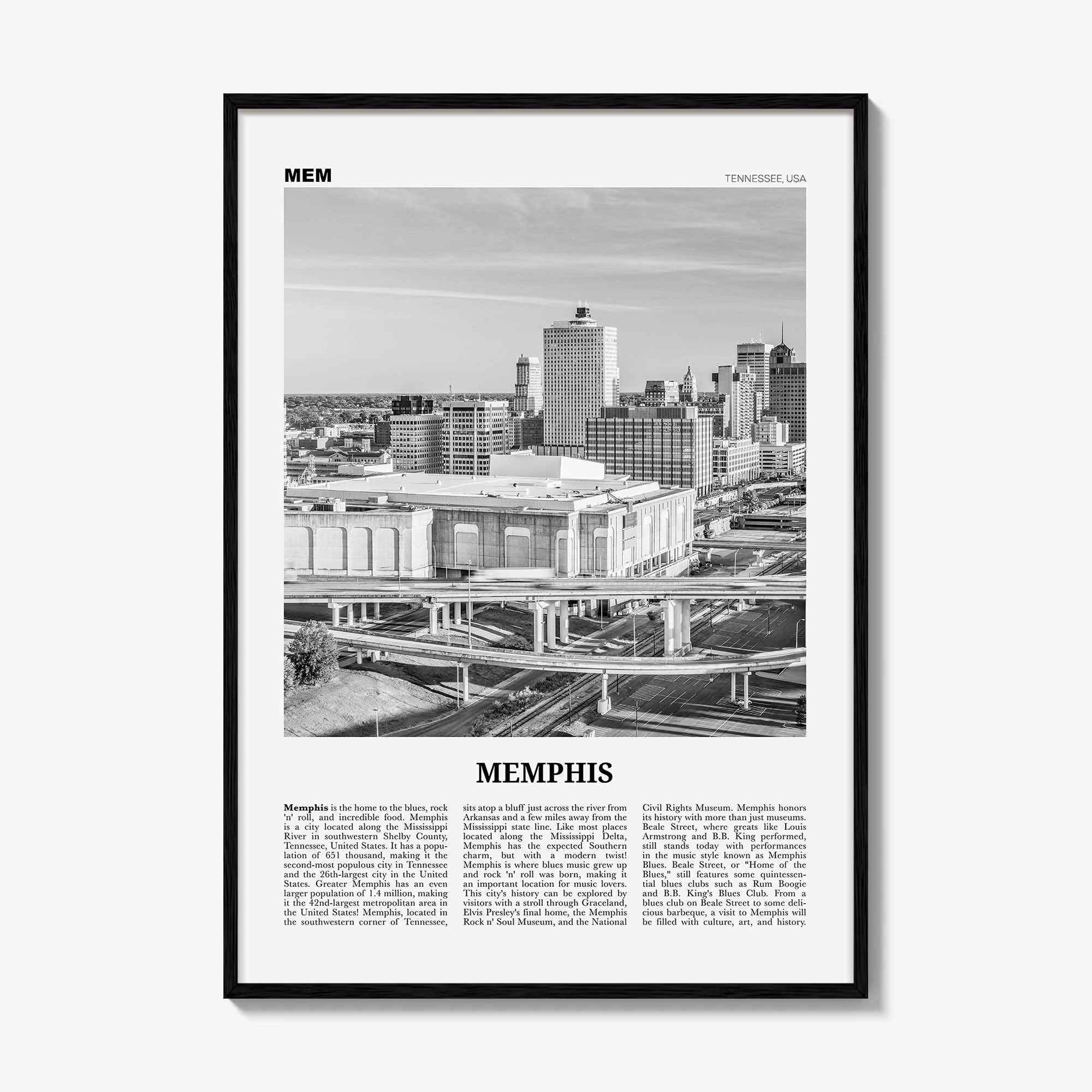 Memphis Print Black and White No 2, Memphis Wall Art, Memphis Poster, Memphis Photo, Memphis Decor, Tennessee, USA, United States
