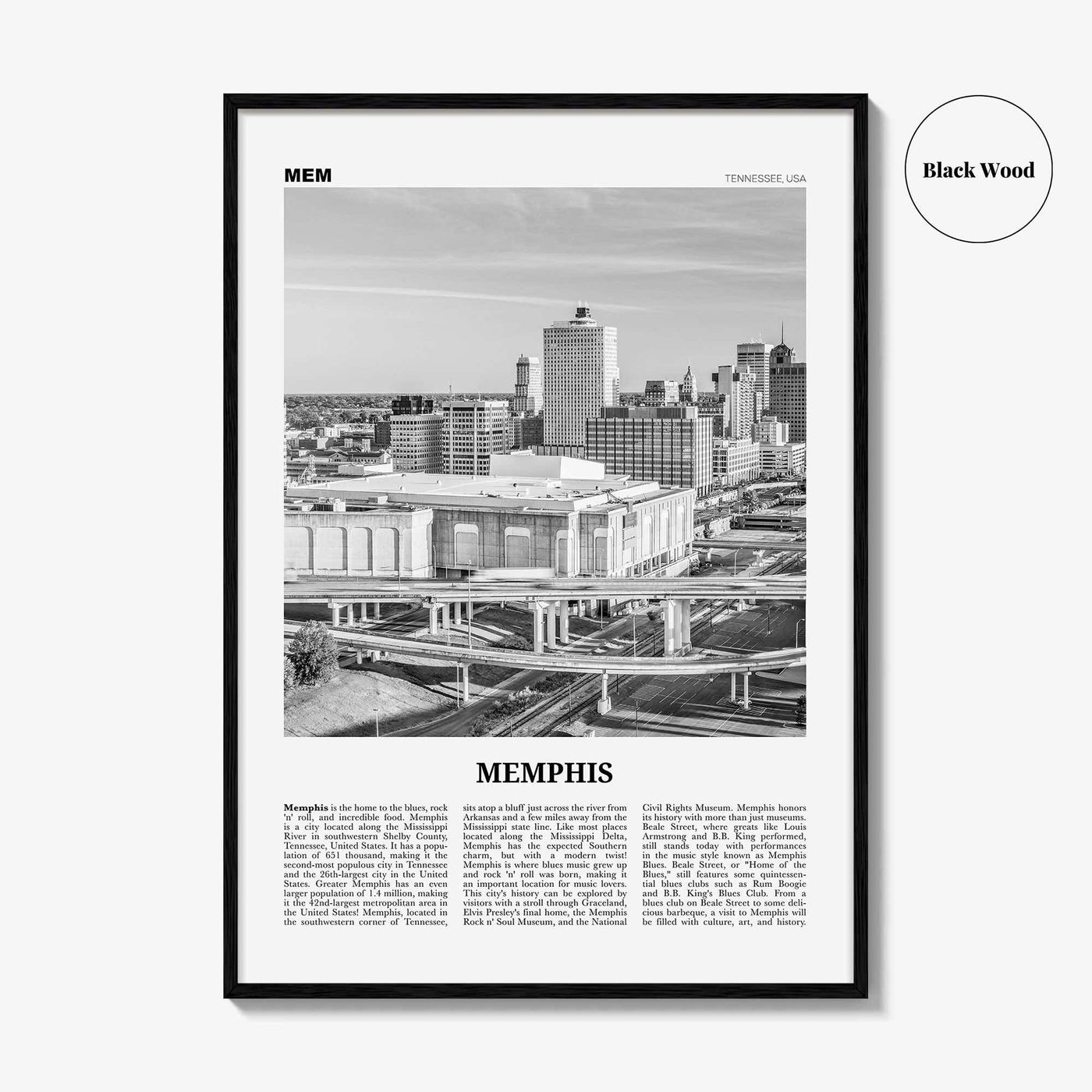 Memphis Print Black and White No 2, Memphis Wall Art, Memphis Poster, Memphis Photo, Memphis Decor, Tennessee, USA, United States