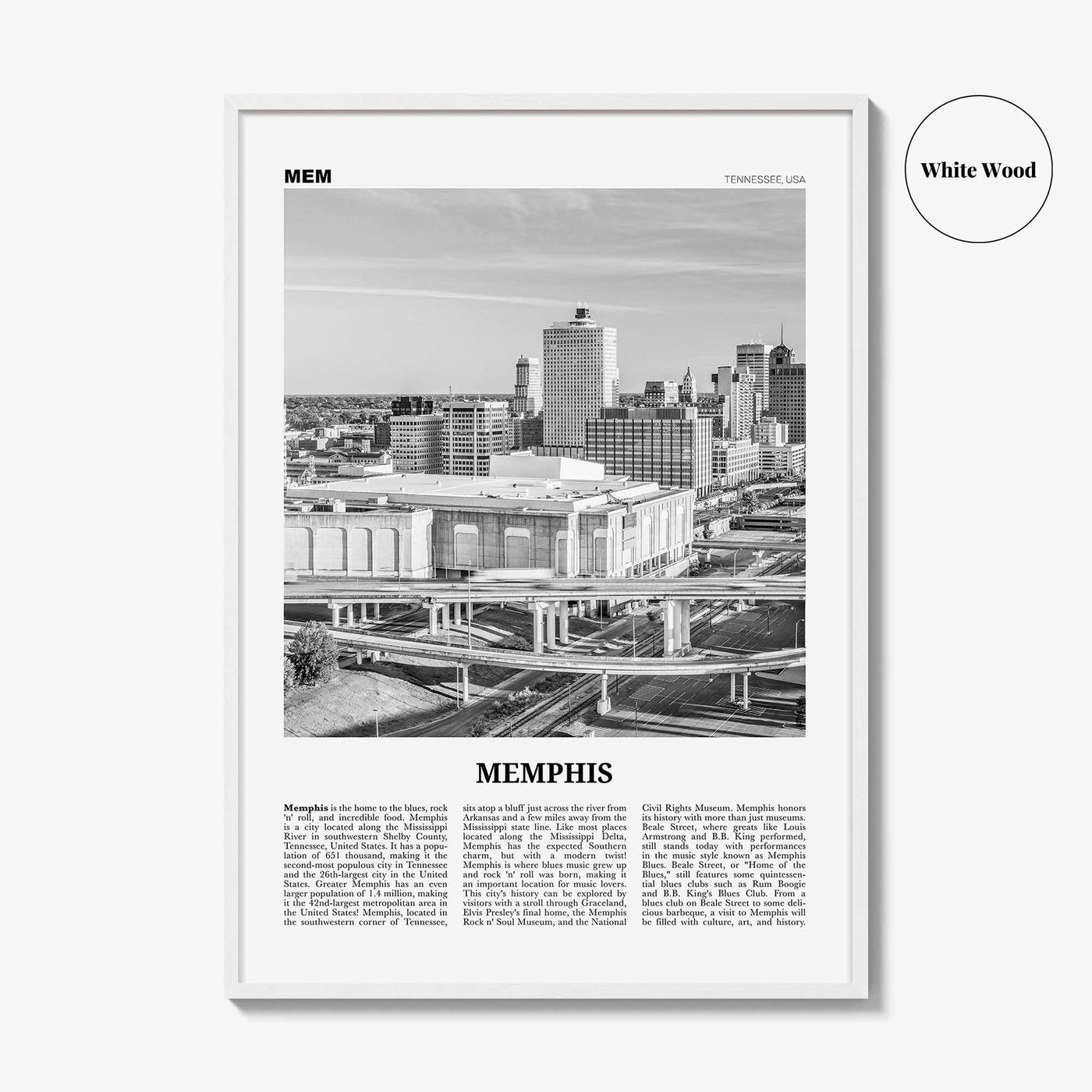 Memphis Print Black and White No 2, Memphis Wall Art, Memphis Poster, Memphis Photo, Memphis Decor, Tennessee, USA, United States