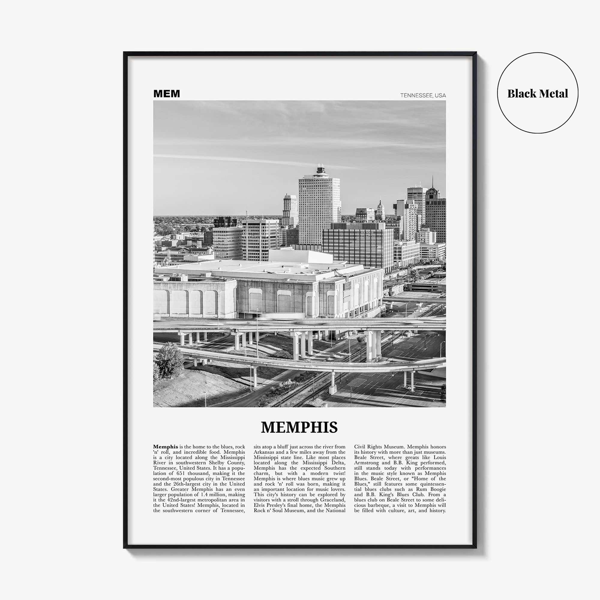 Memphis Print Black and White No 2, Memphis Wall Art, Memphis Poster, Memphis Photo, Memphis Decor, Tennessee, USA, United States