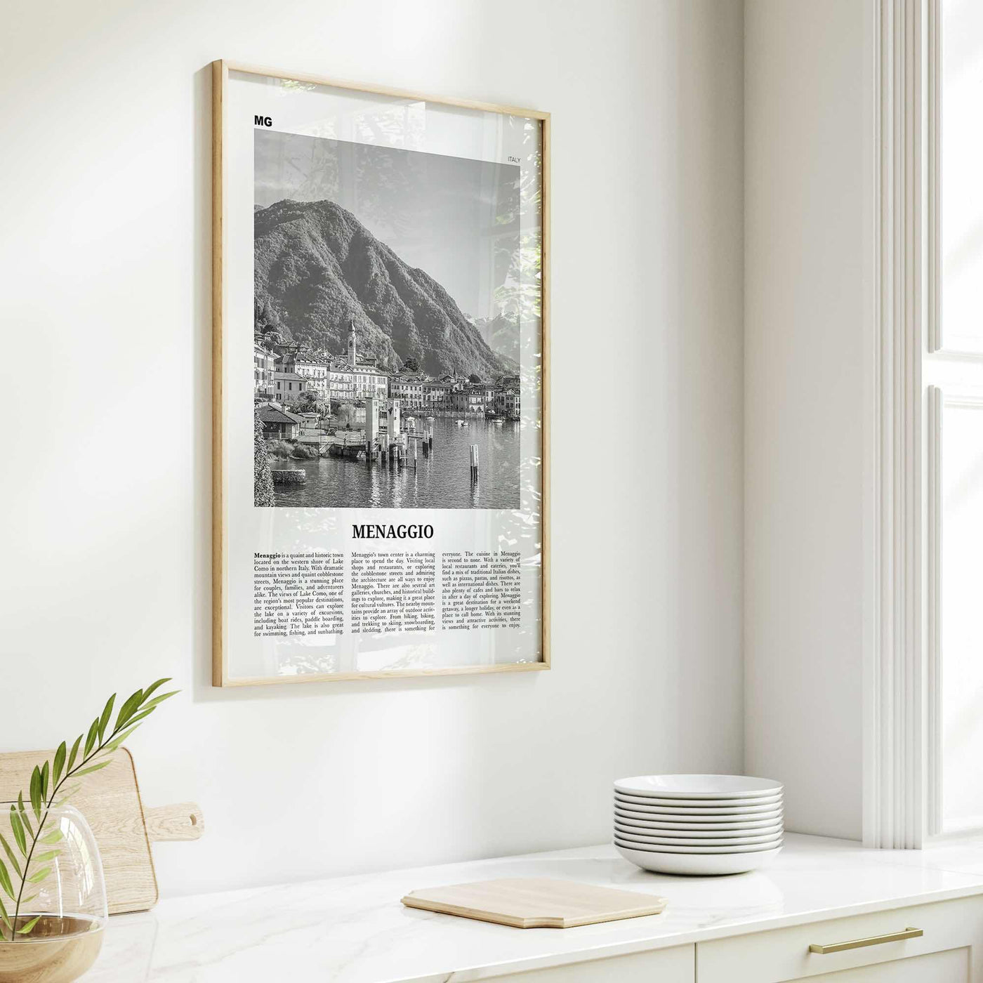 Menaggio Print Black and White No 1, Menaggio Wall Art, Menaggio Poster, Menaggio Photo, Menaggio Wall Décor, Menaggio Map, Italy