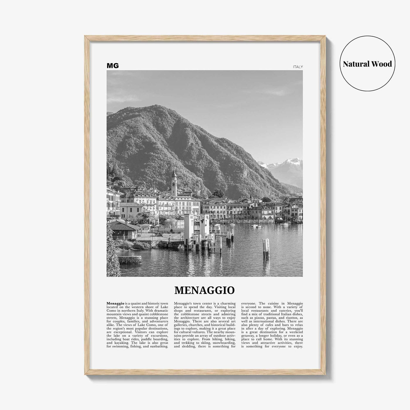 Menaggio Print Black and White No 1, Menaggio Wall Art, Menaggio Poster, Menaggio Photo, Menaggio Wall Décor, Menaggio Map, Italy